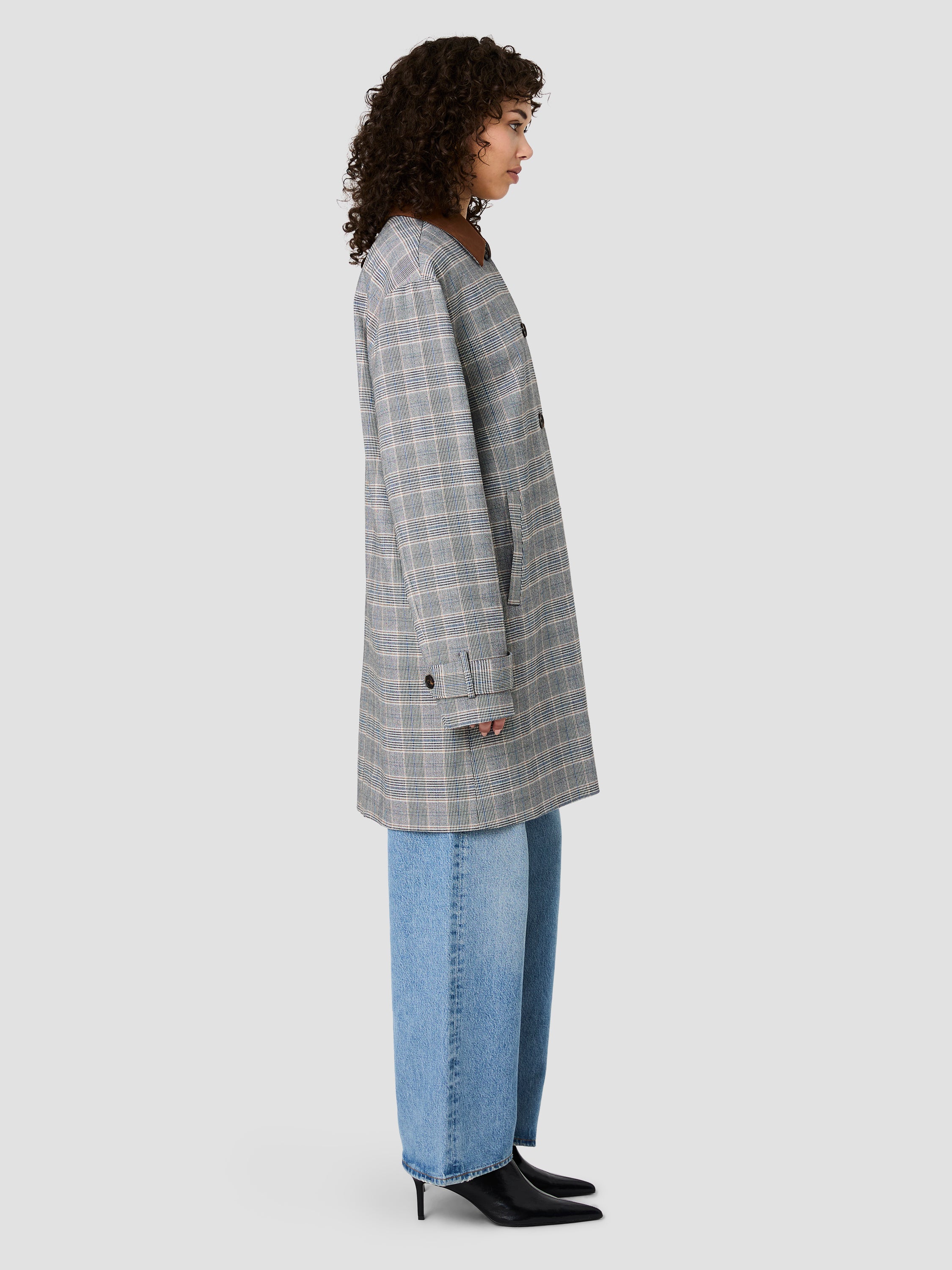 MATTEO PLAID SUEDE COLLAR COAT VIEW 6