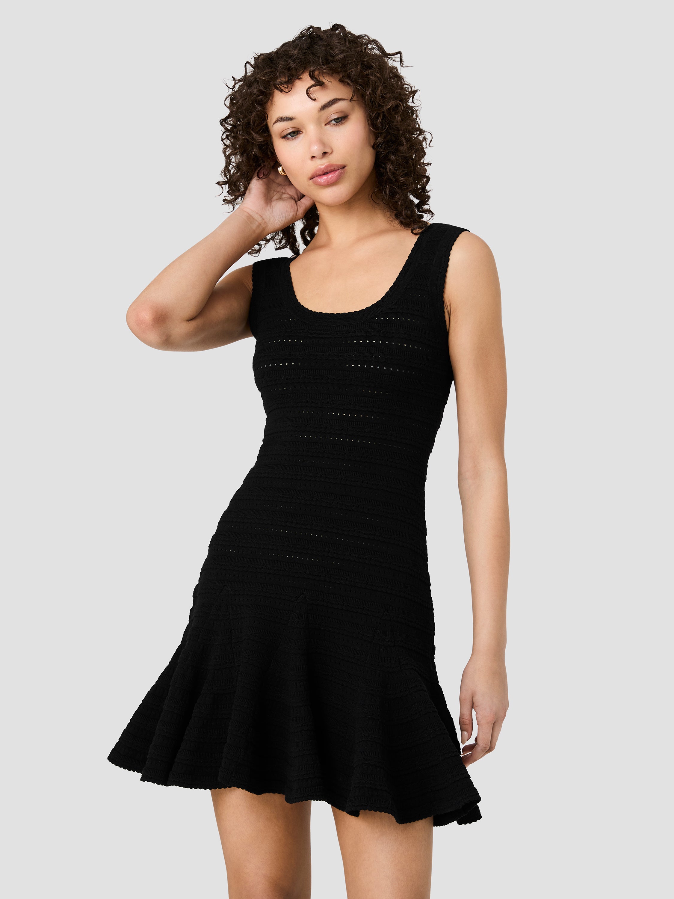 CECILIA KNIT POINTELLE FLARE MINI DRESS VIEW 1