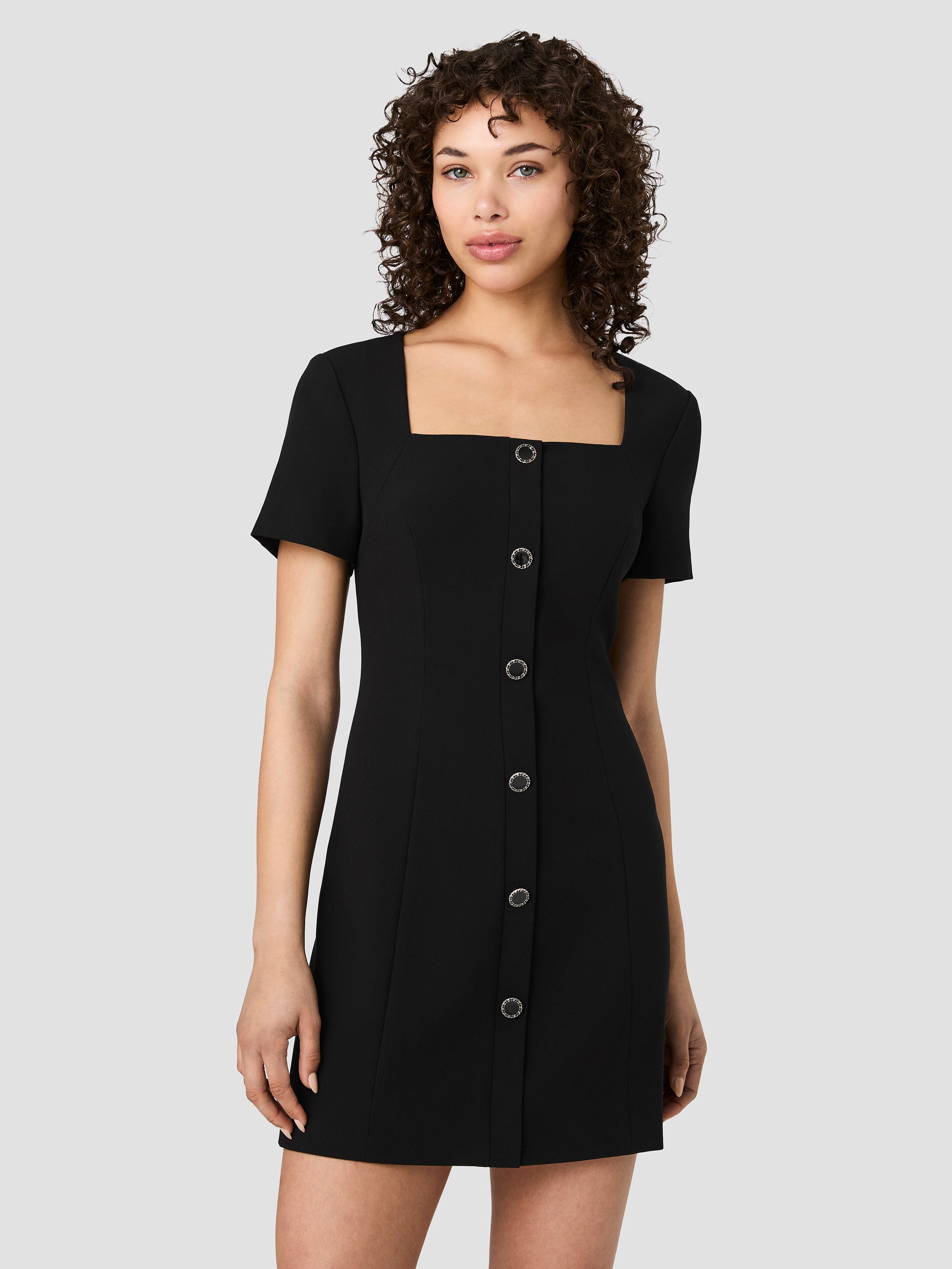 Azra Twill Button Front Short Sleeve Mini Dress | French Connection US