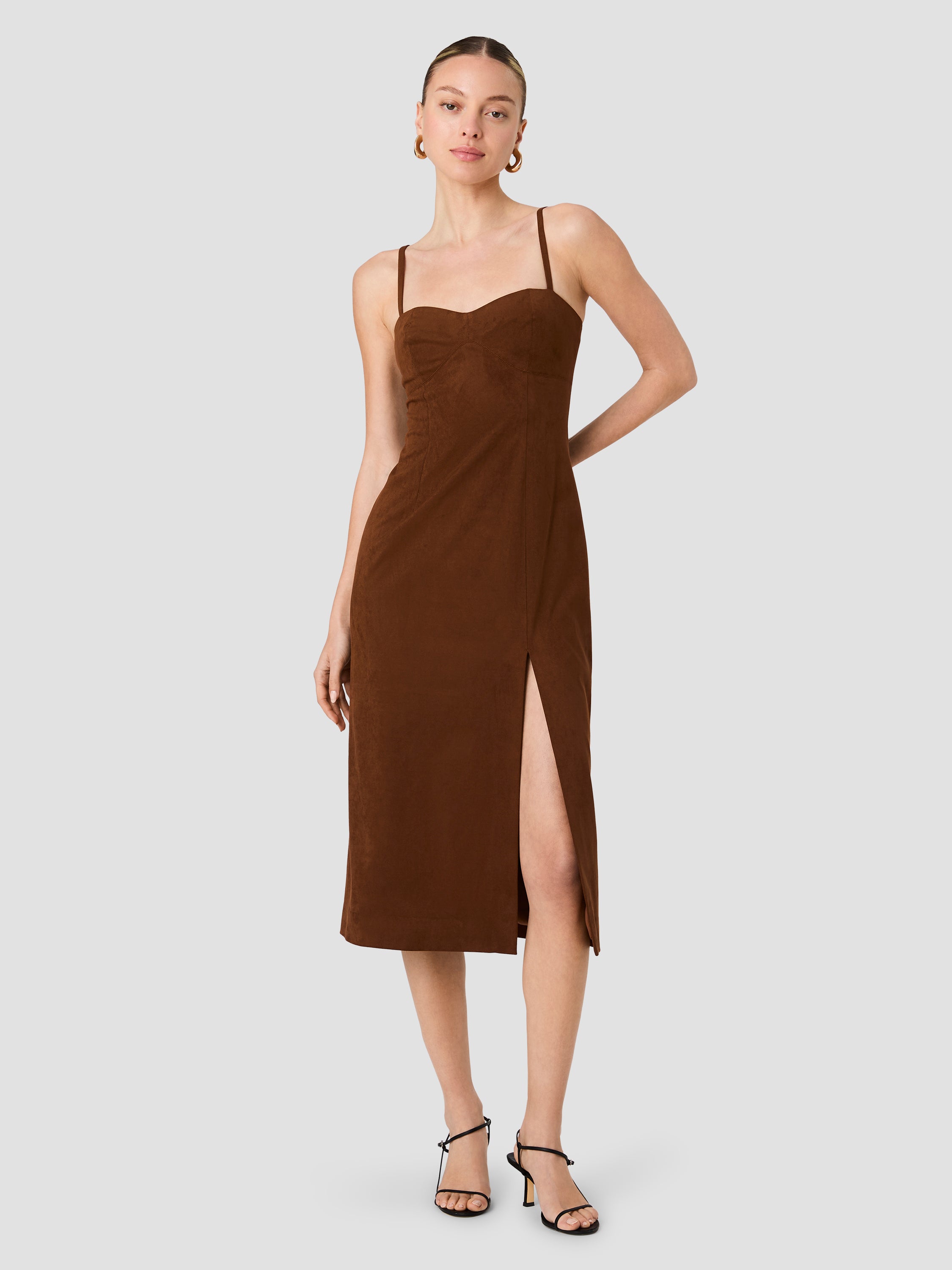 French Connection Women's Sonja Sweetheart Neck Sleeveless Midi Dress - Chestnut Brown