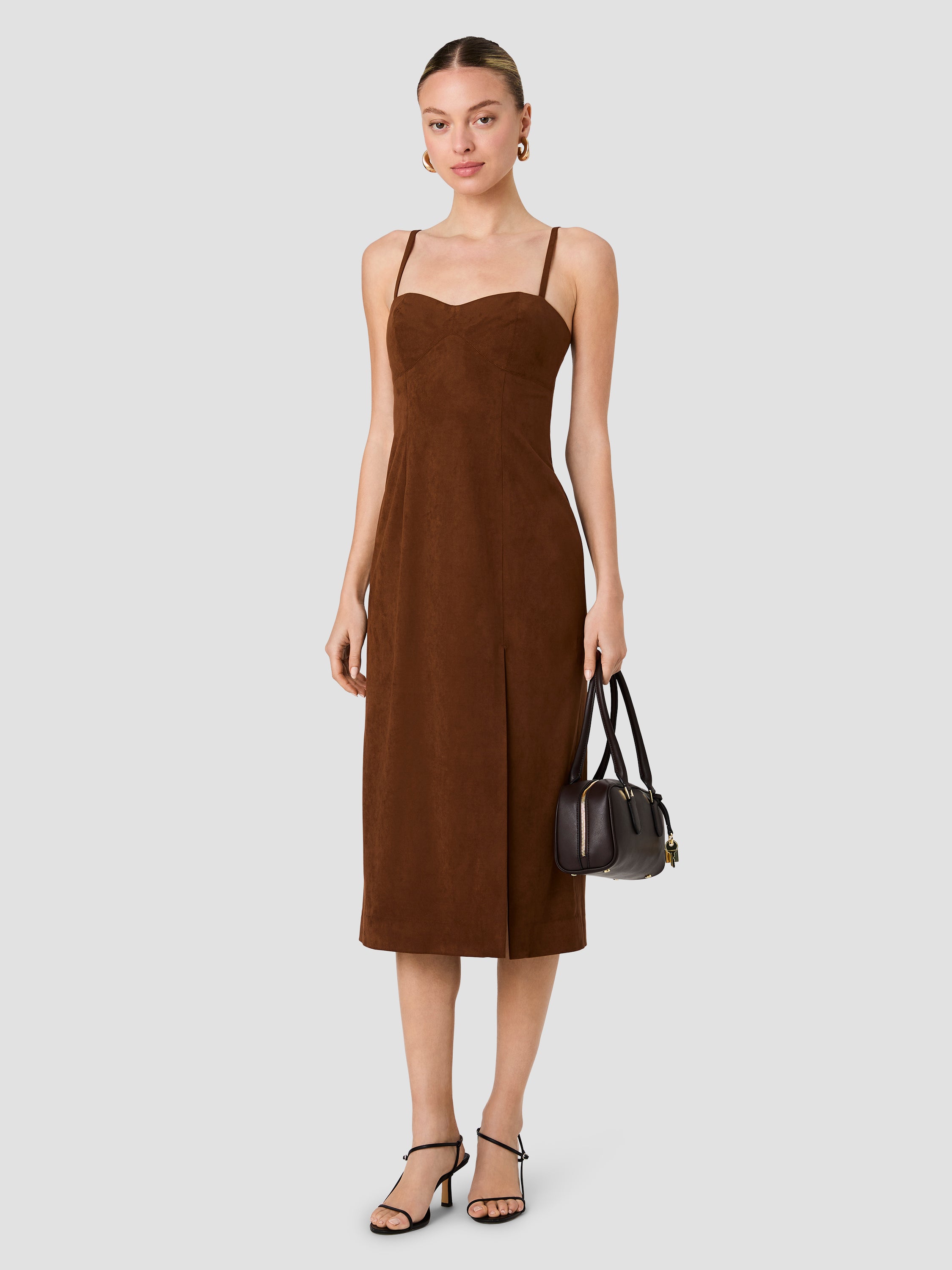 SONJA SUEDE SLIT MIDI DRESS View 1 | New Arrivals