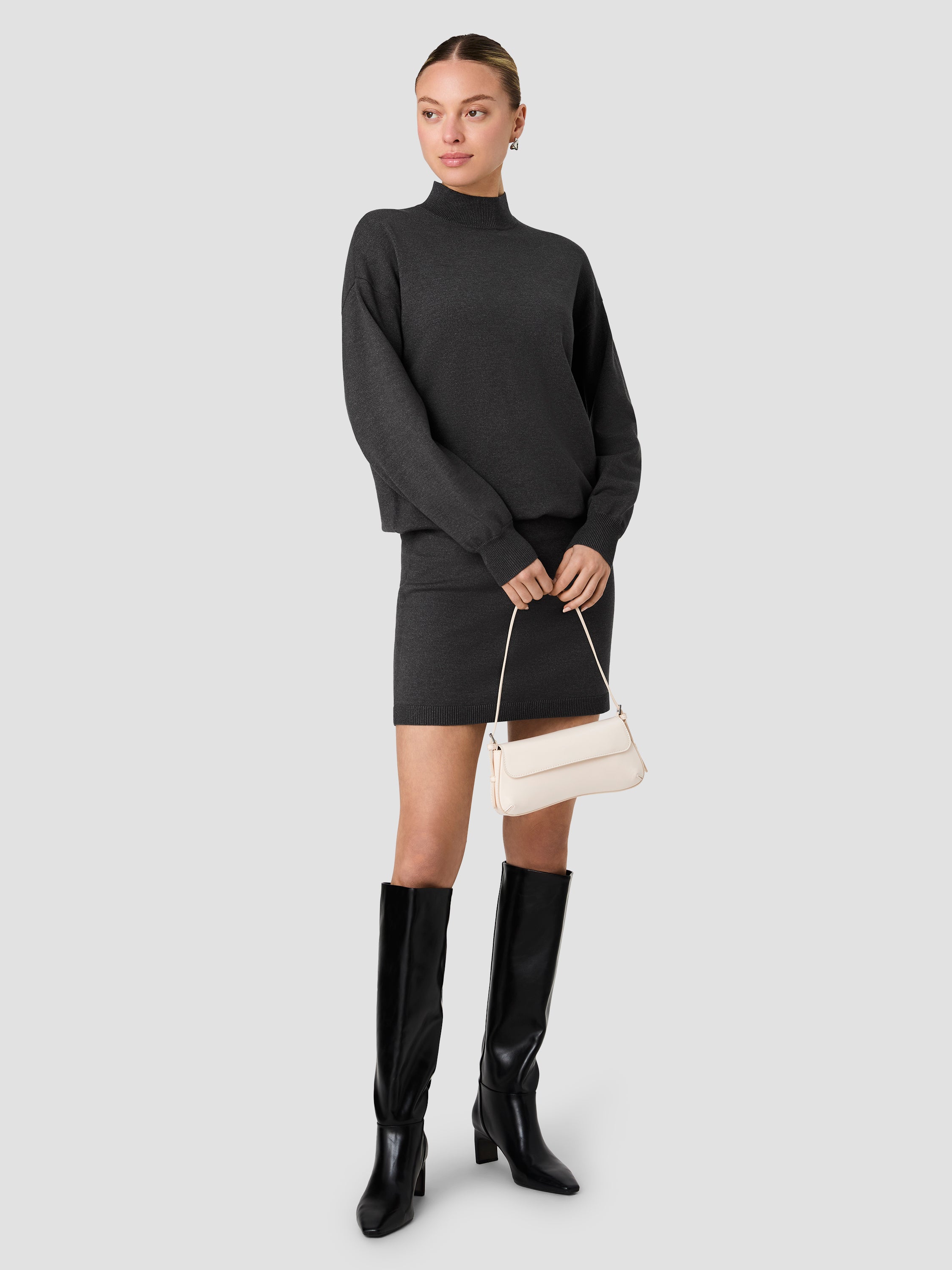 COSYSOFT LONG SLEEVE BLOUSON WAIST MINI DRESS VIEW 1