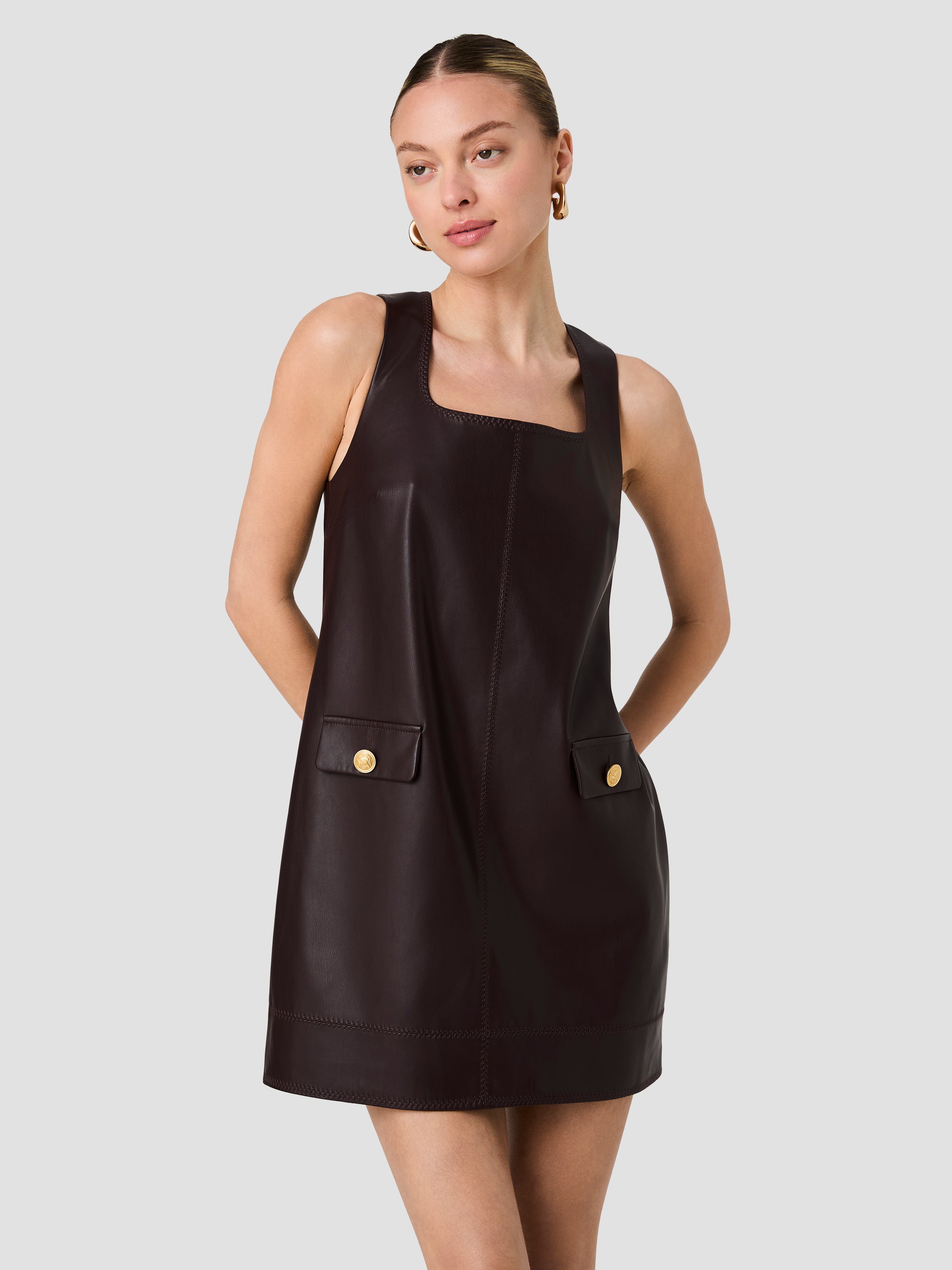 MADELINE FAUX LEATHER SHIFT MINI DRESS View 2 | New Arrivals