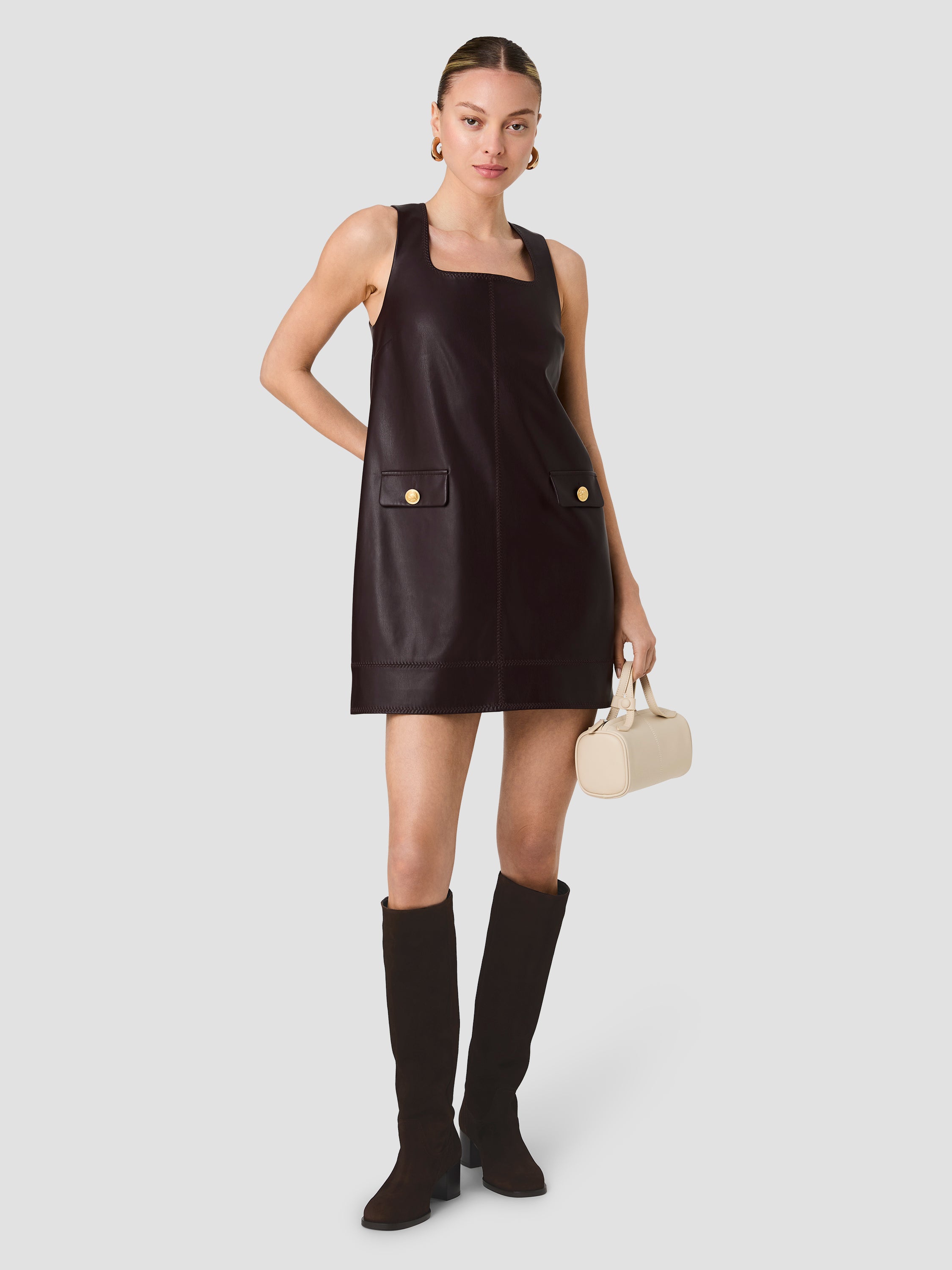 MADELINE FAUX LEATHER SHIFT MINI DRESS View 1 | New Arrivals