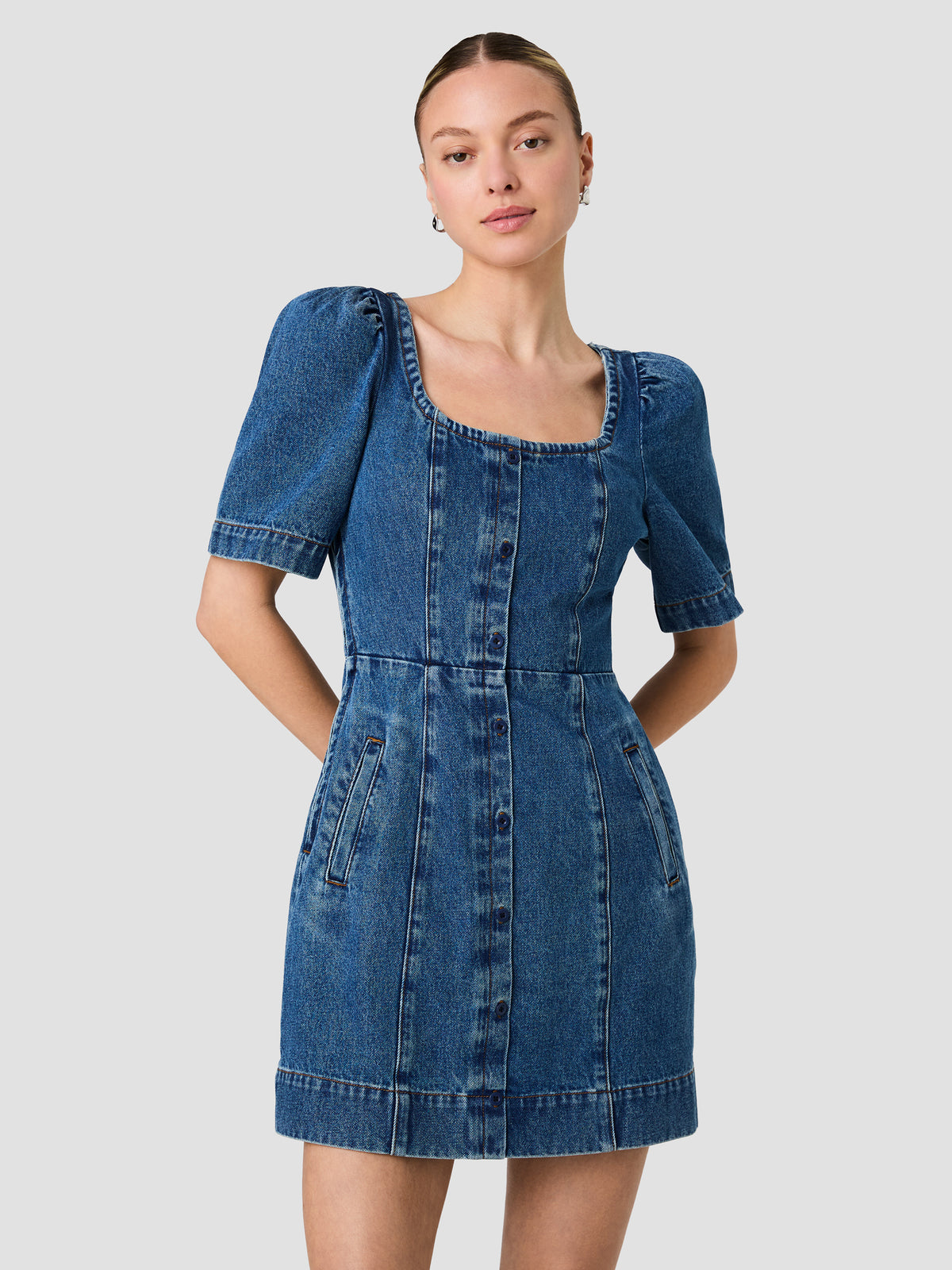 DALLAS DENIM PUFF SLEEVE MINI DRESS View 2 | The Layering Shop