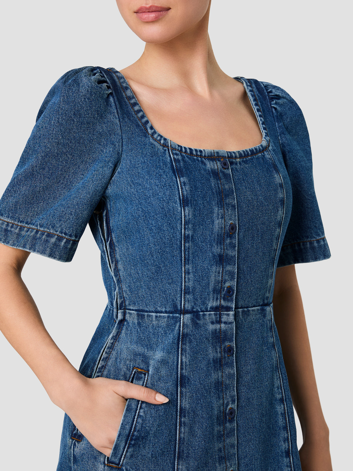 DALLAS DENIM PUFF SLEEVE MINI DRESS VIEW 3