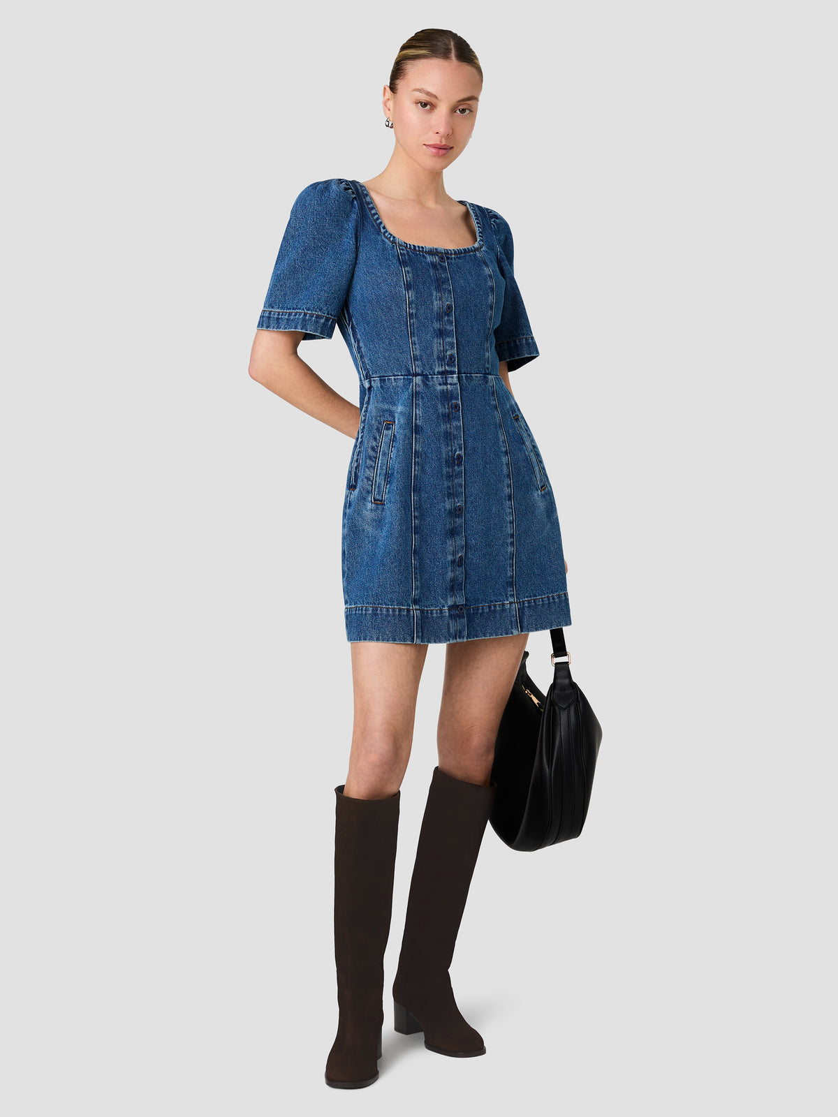 DALLAS DENIM PUFF SLEEVE MINI DRESS View 1 | The Layering Shop