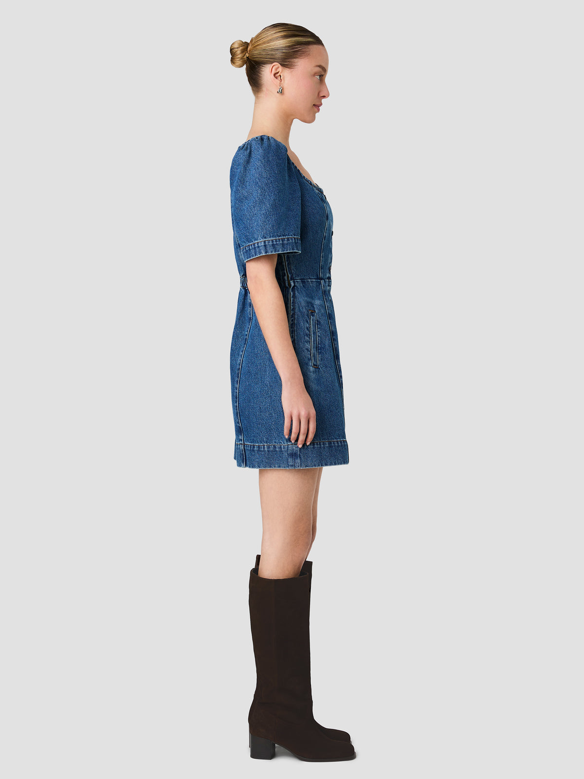 DALLAS DENIM PUFF SLEEVE MINI DRESS VIEW 5