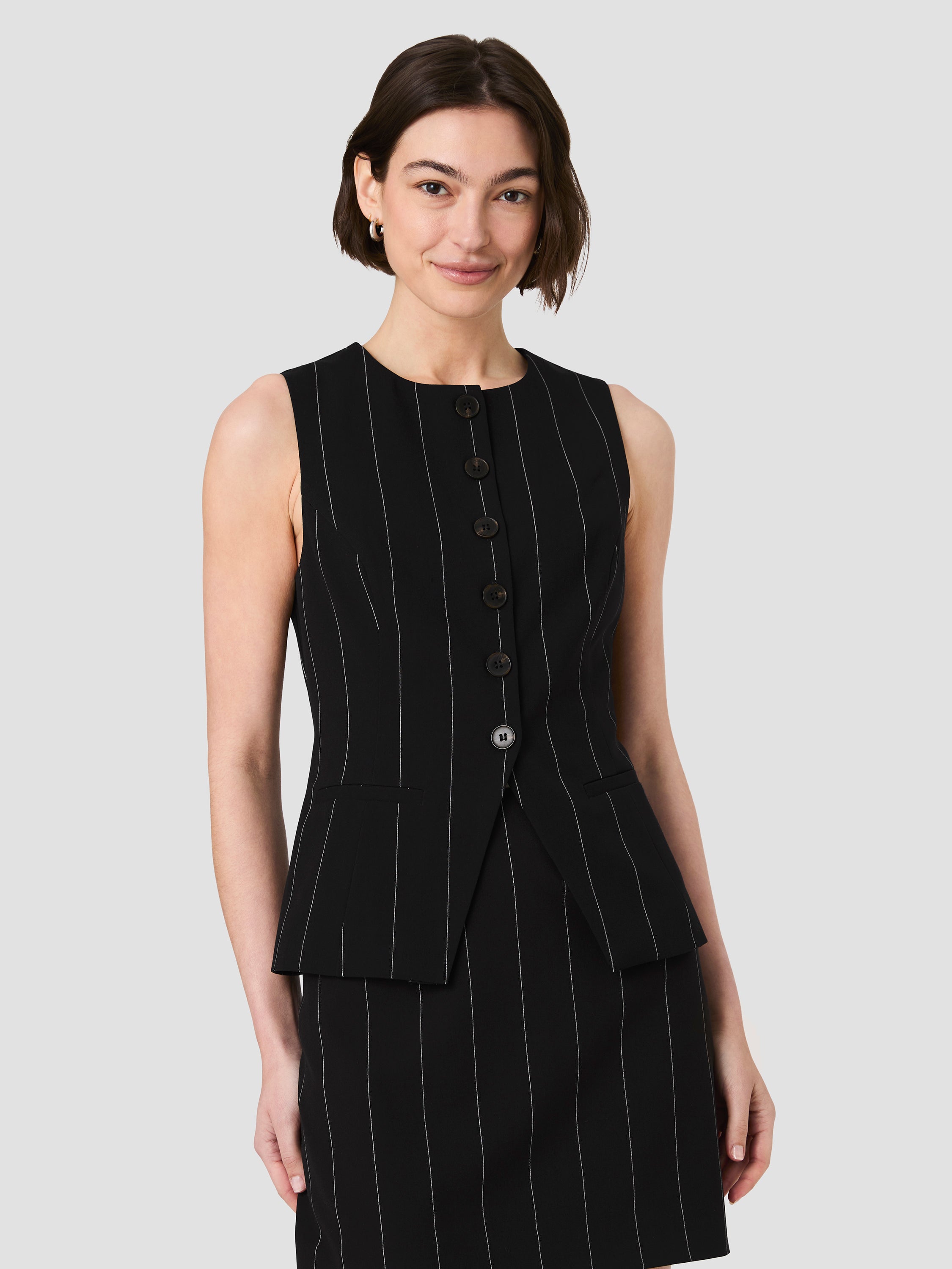 WIDE PINSTRIPE SUITING SLEEVELESS TOP View 2 | New Arrivals