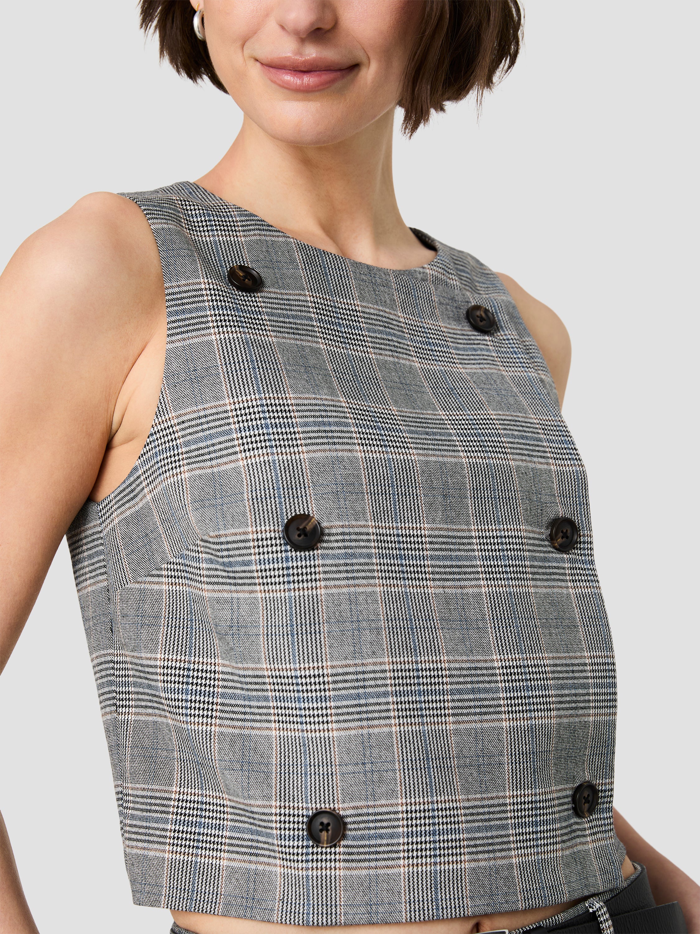 MATTEO PLAID SUITING DOUBLE BREASTED TOP VIEW 3
