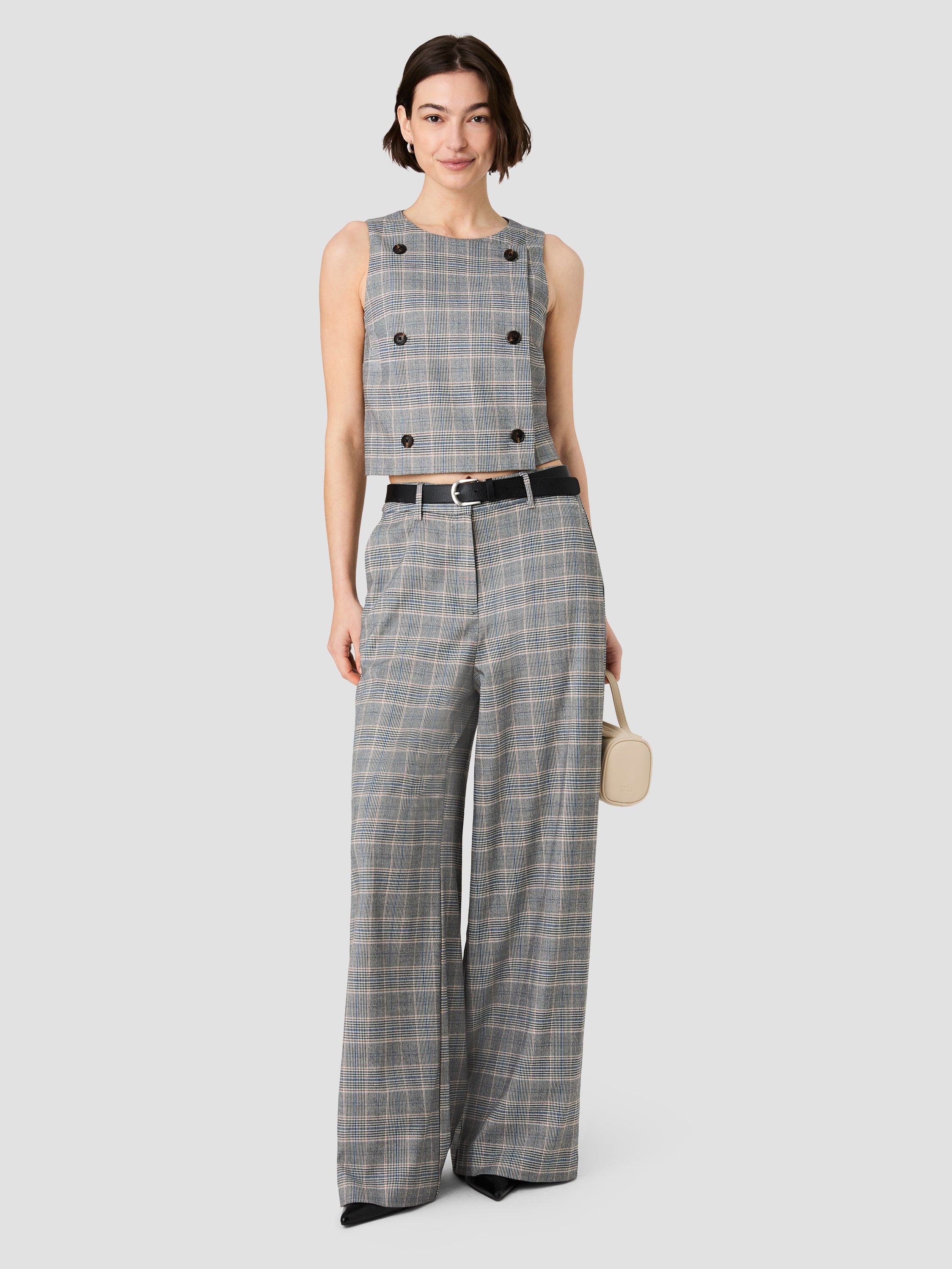 MATTEO PLAID SUITING DOUBLE BREASTED TOP VIEW 1