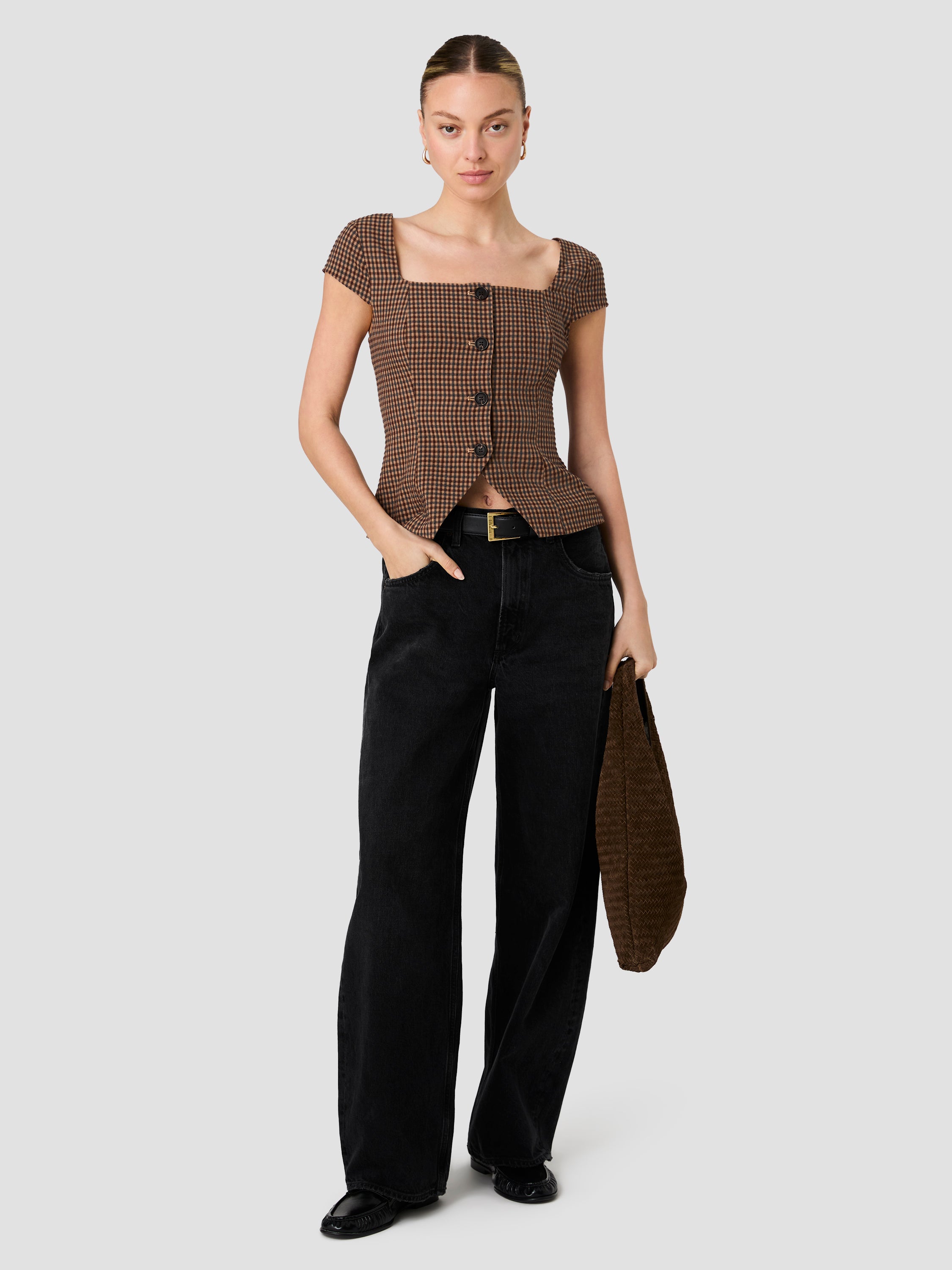 DIANA TEXTURED GINGHAM BUTTON FRONT TOP View 2 | New Arrivals
