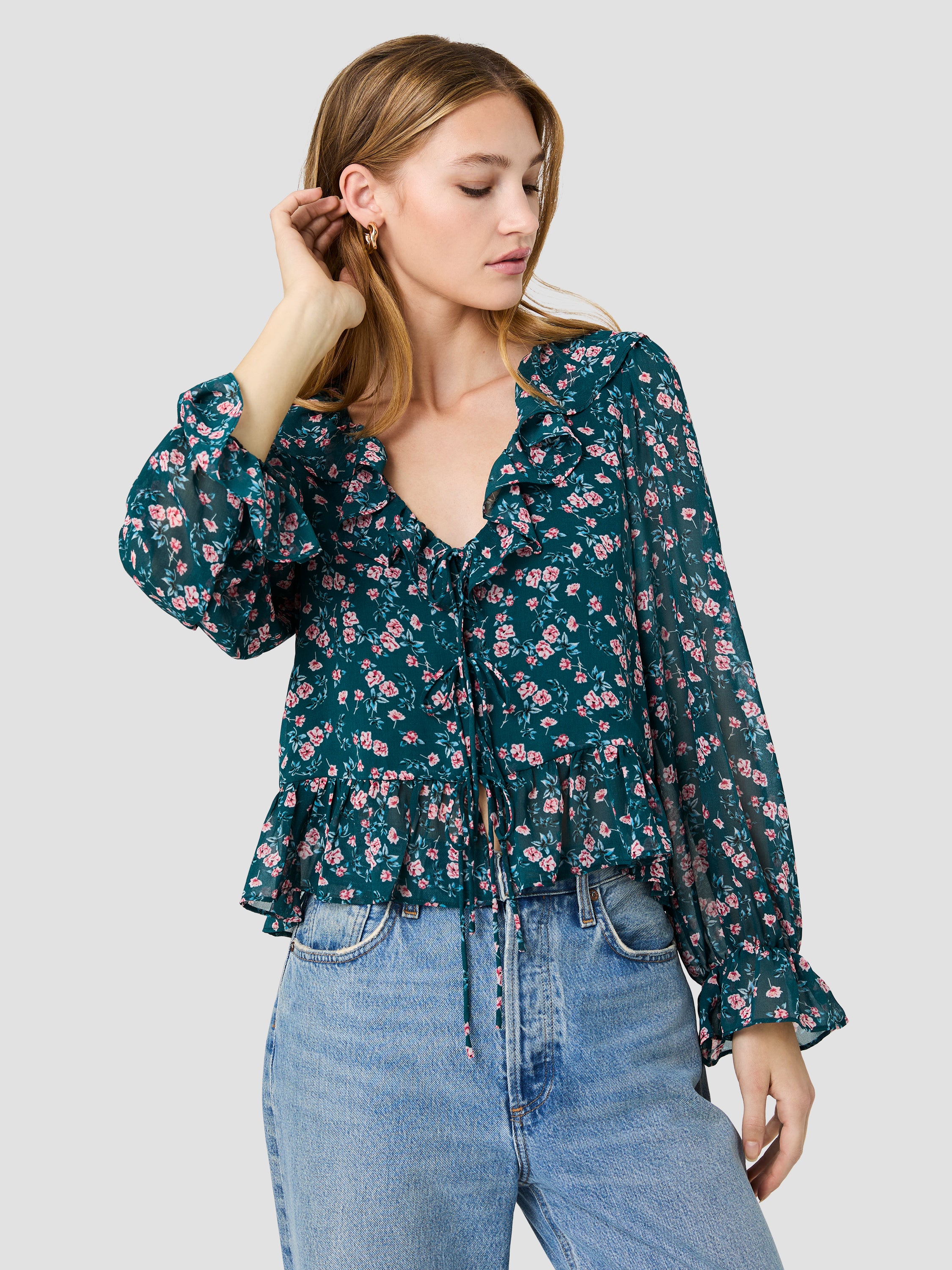 MARINA LUCIA FLEUR RUFFLE LONG SLEEVE BLOUSE View 2 | New Arrivals