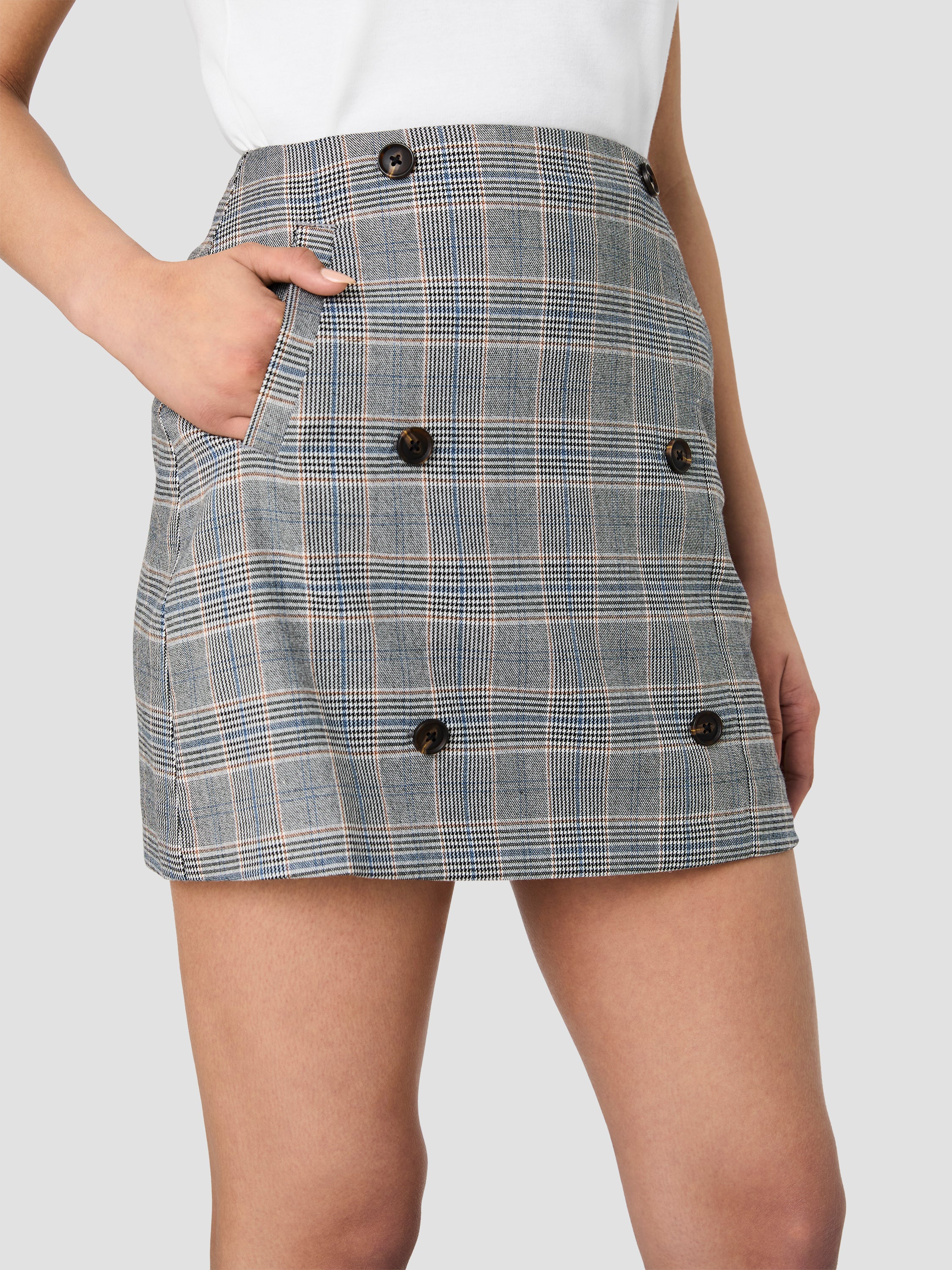 MATTEO PLAID DOUBLE BREASTED MINI SKIRT VIEW 3