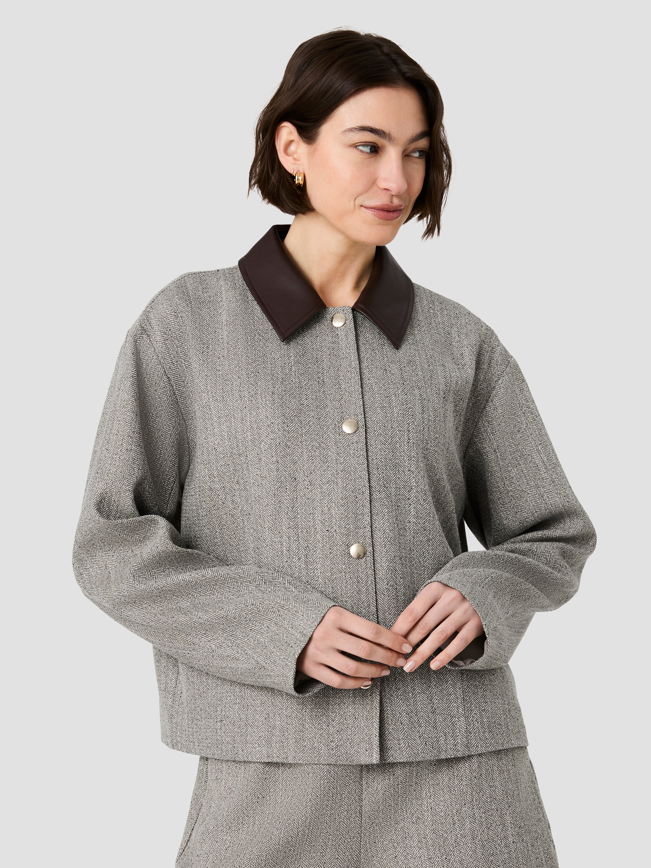 SPECKLED HERRINGBONE SUITING CROPPED JACKET View 2 | New Arrivals