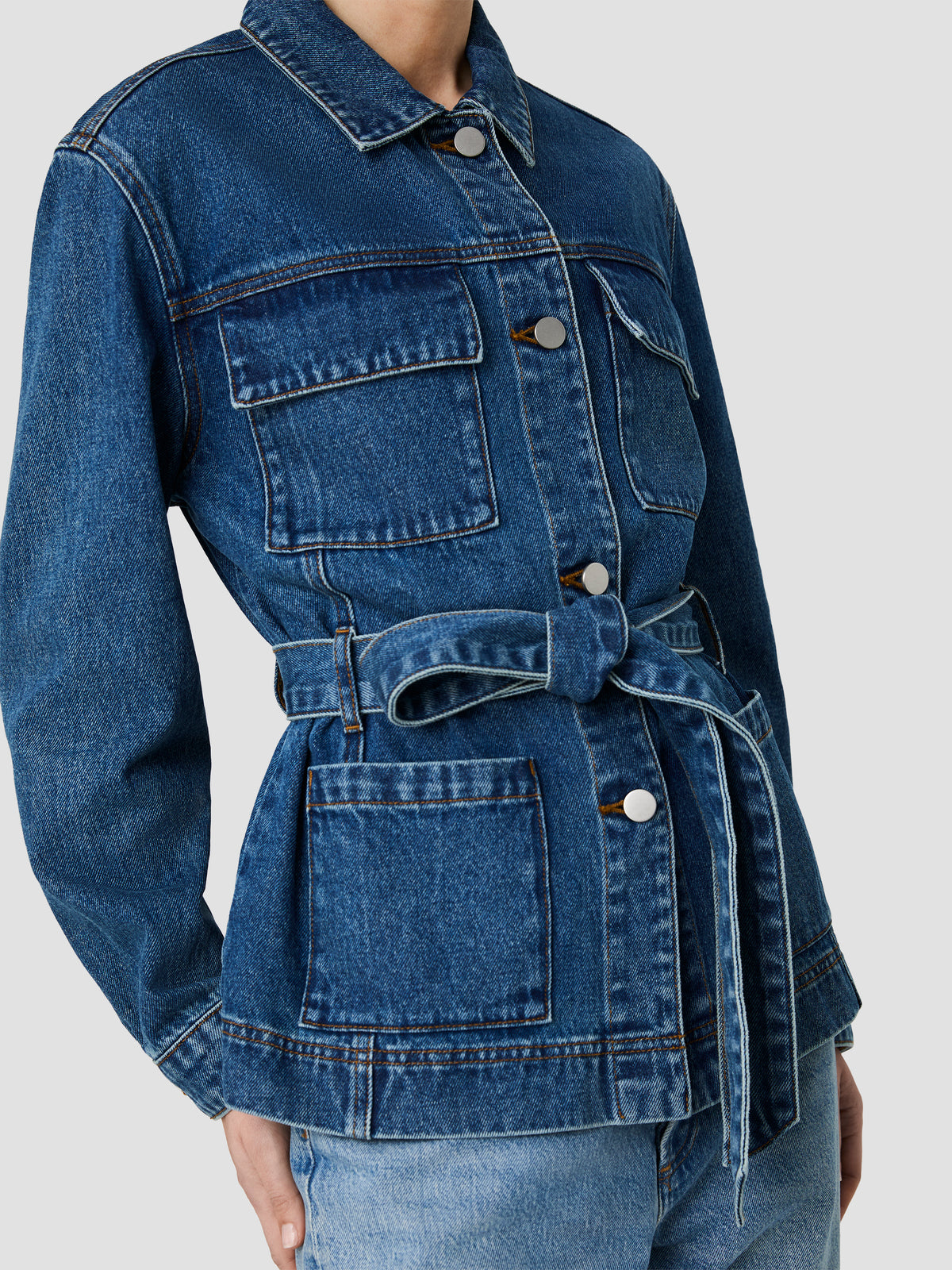 DALLAS DENIM  WRAP WAIST JACKET VIEW 3 | The Layering Shop