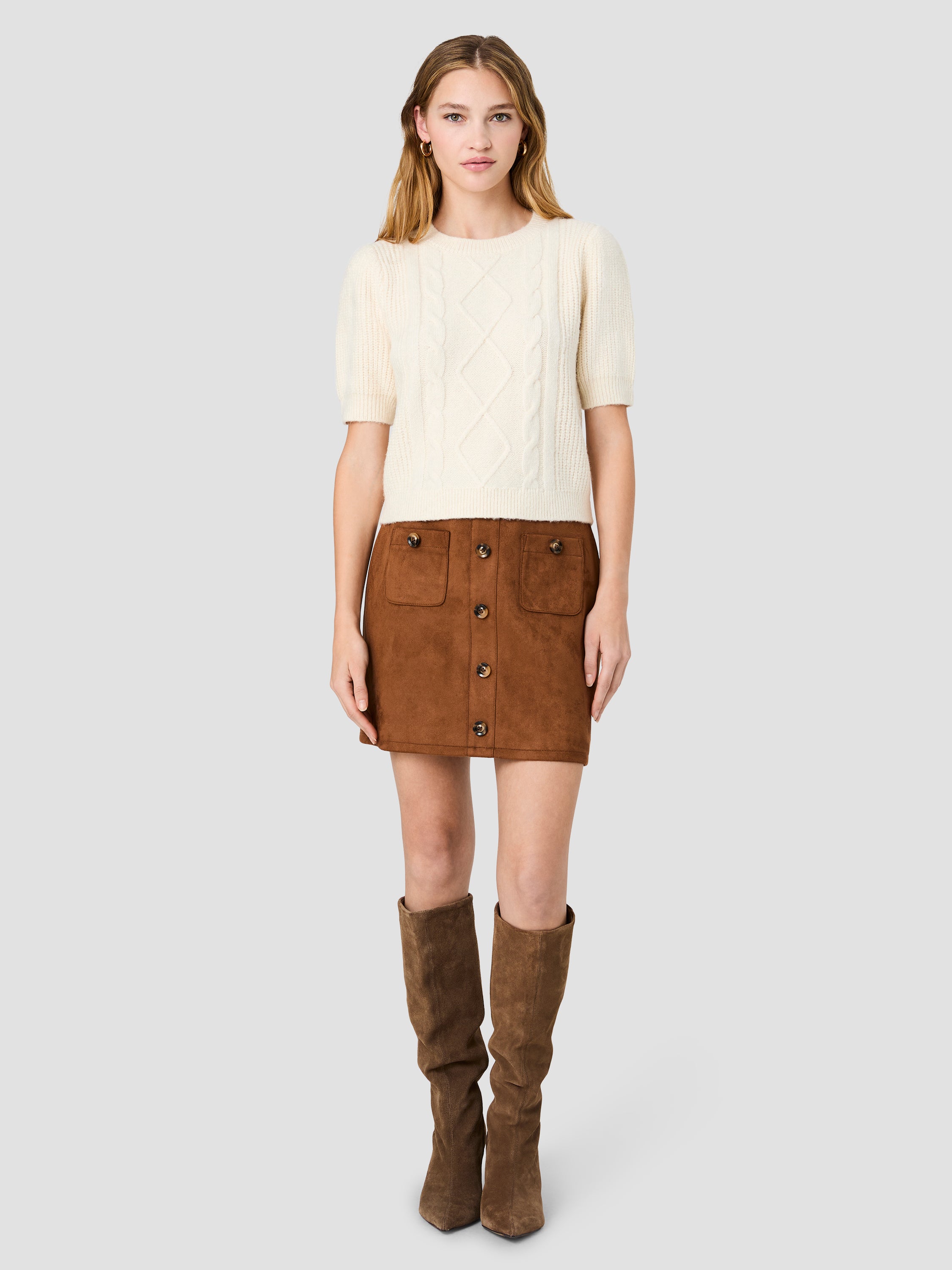 WESLEY KNIT PUFF SLEEVE CABLE TOP VIEW 6 | Sweaters & Knits
