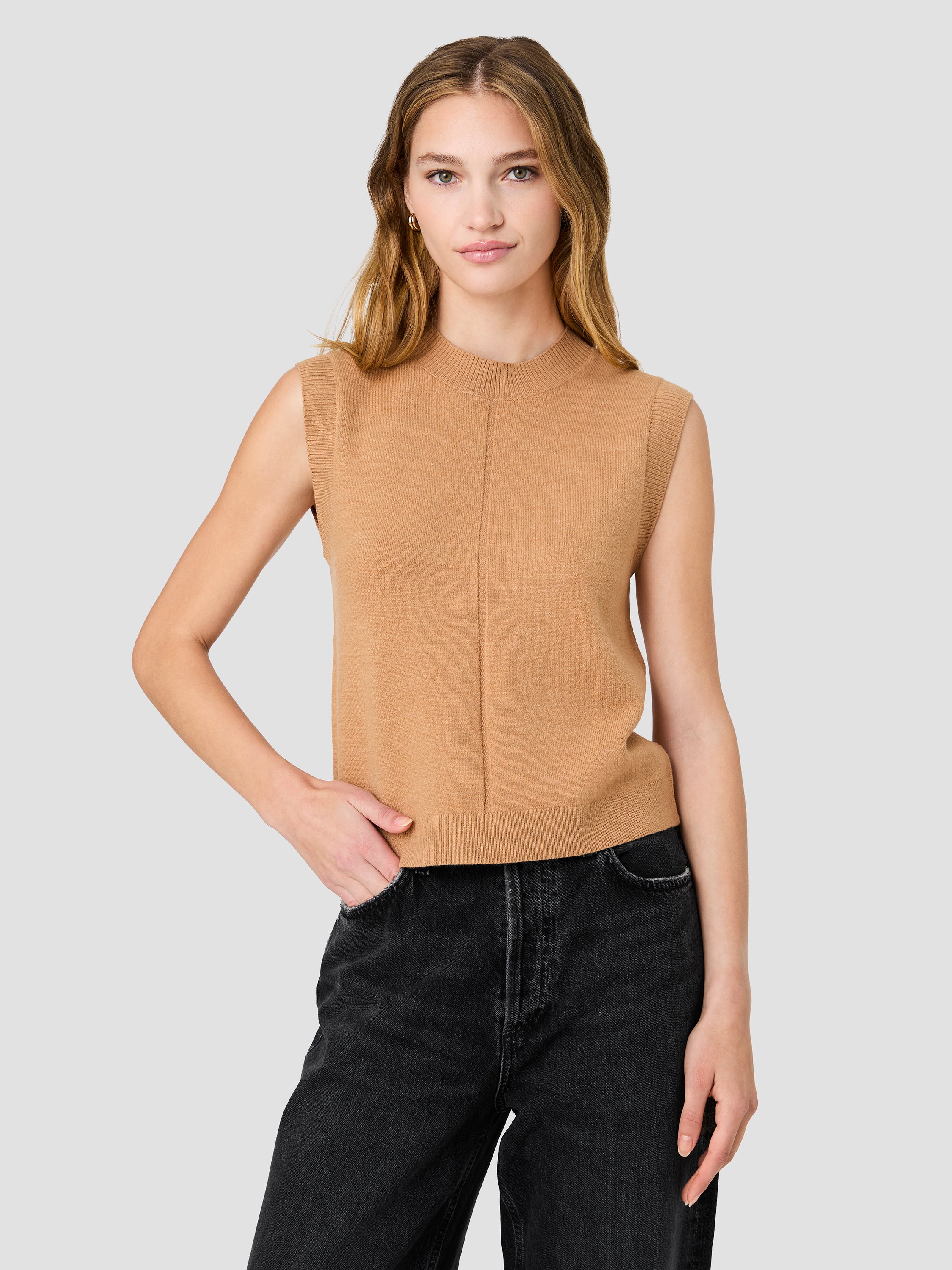 BABYSOFT VERTICAL TICK CREW NECK SLEEVELESS TOP View 2 | The Essentials Edit