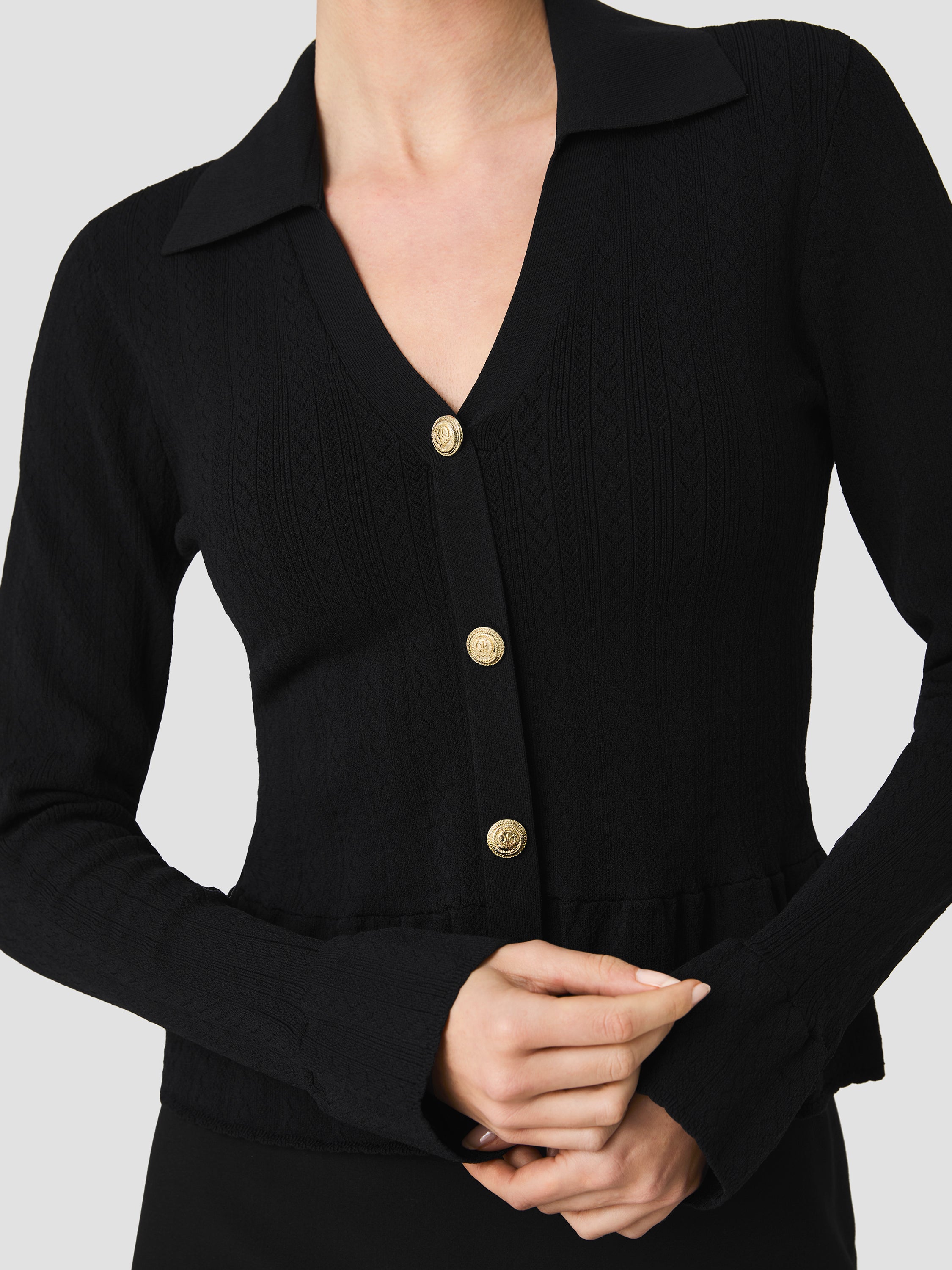 CRINKLE KNIT POINTELLE PEPLUM TOP VIEW 3