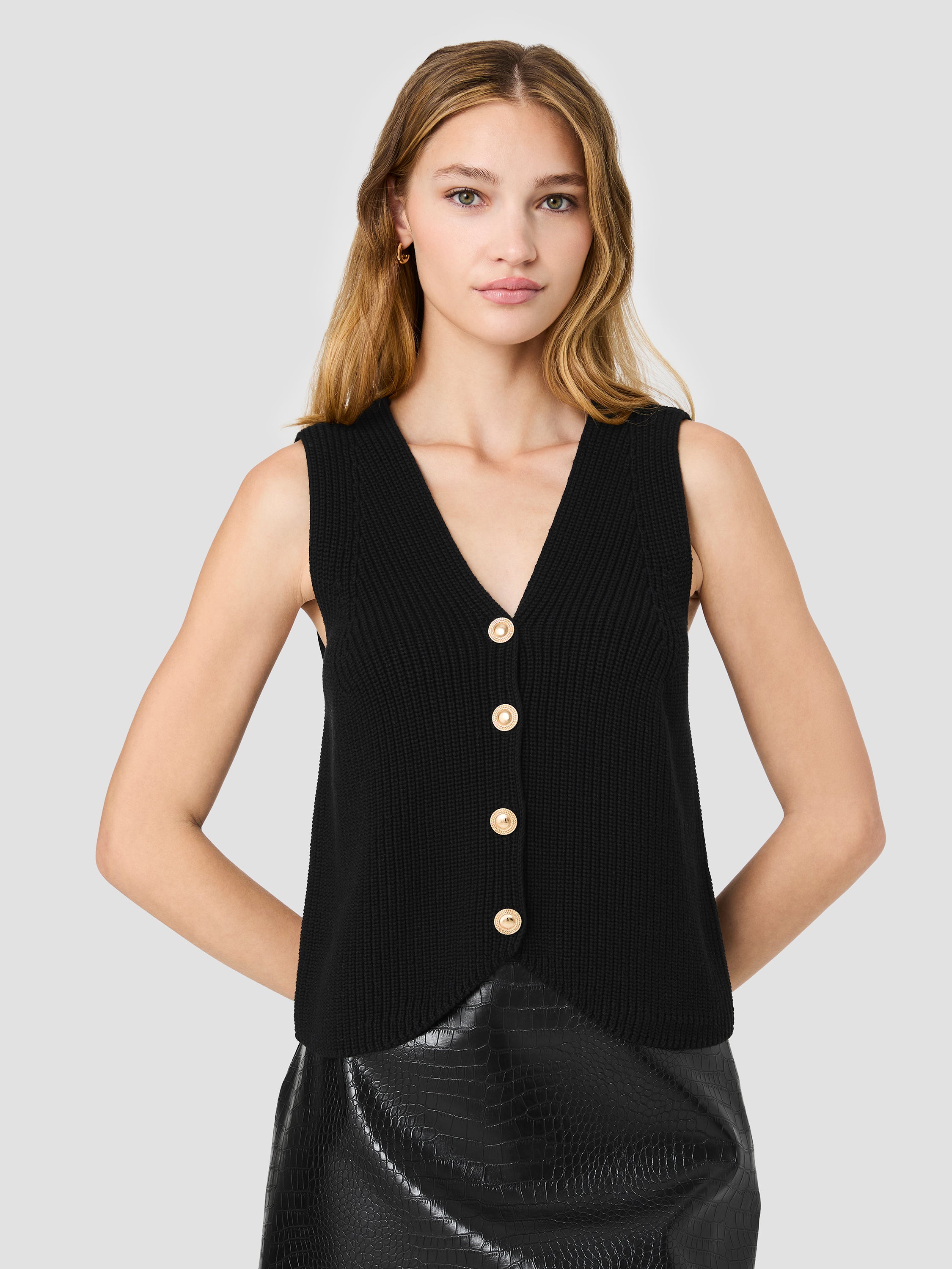 Mozart V Neck Rib Knit Vest | French Connection US