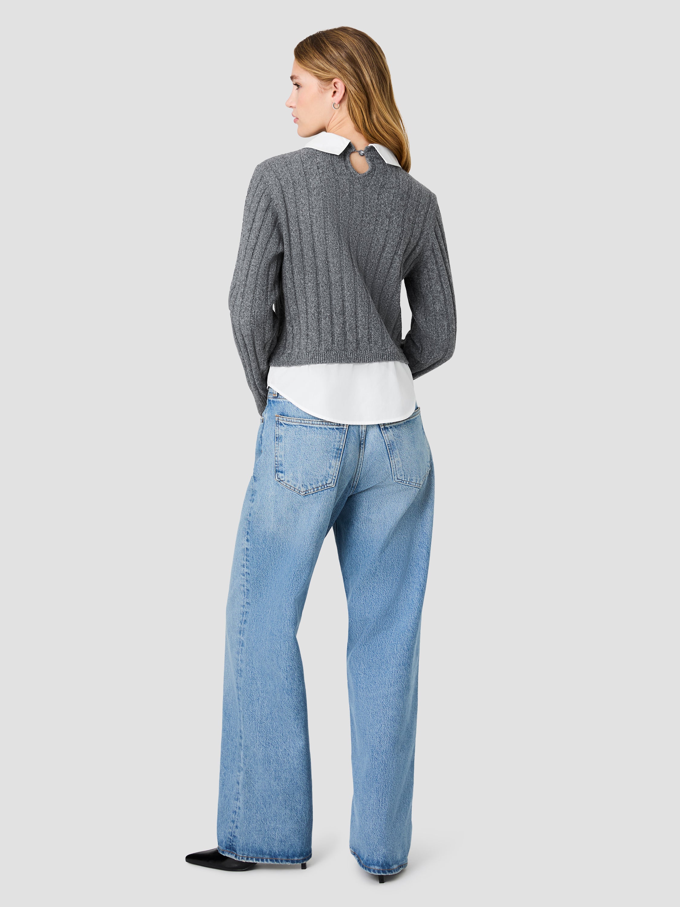 ALEYNA KNIT COMBO COLLARED PULLOVER VIEW 4
