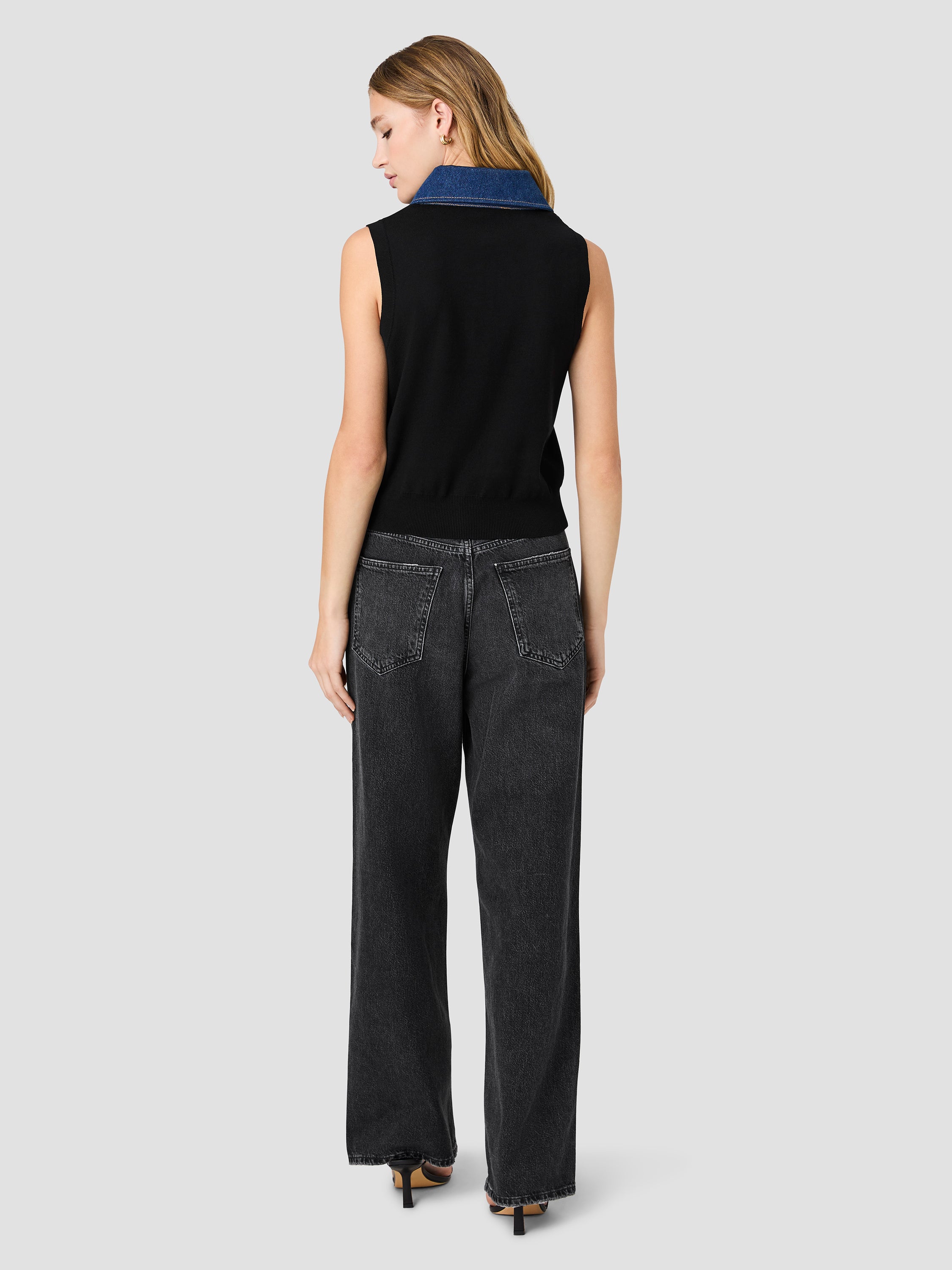 MAXIME KNIT DENIM COLLARED SWEATER VEST VIEW 4