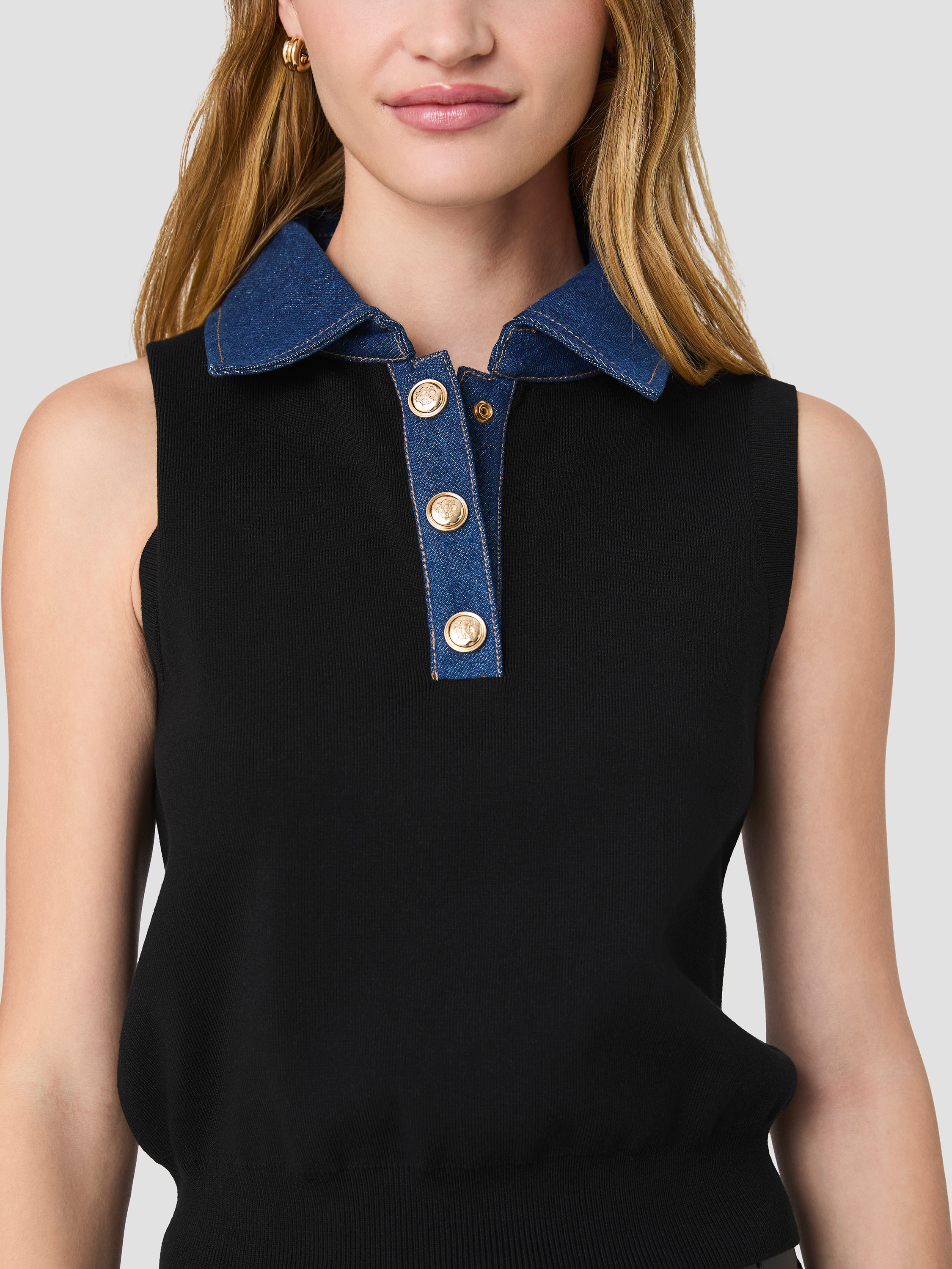 MAXIME KNIT DENIM COLLARED SWEATER VEST VIEW 3