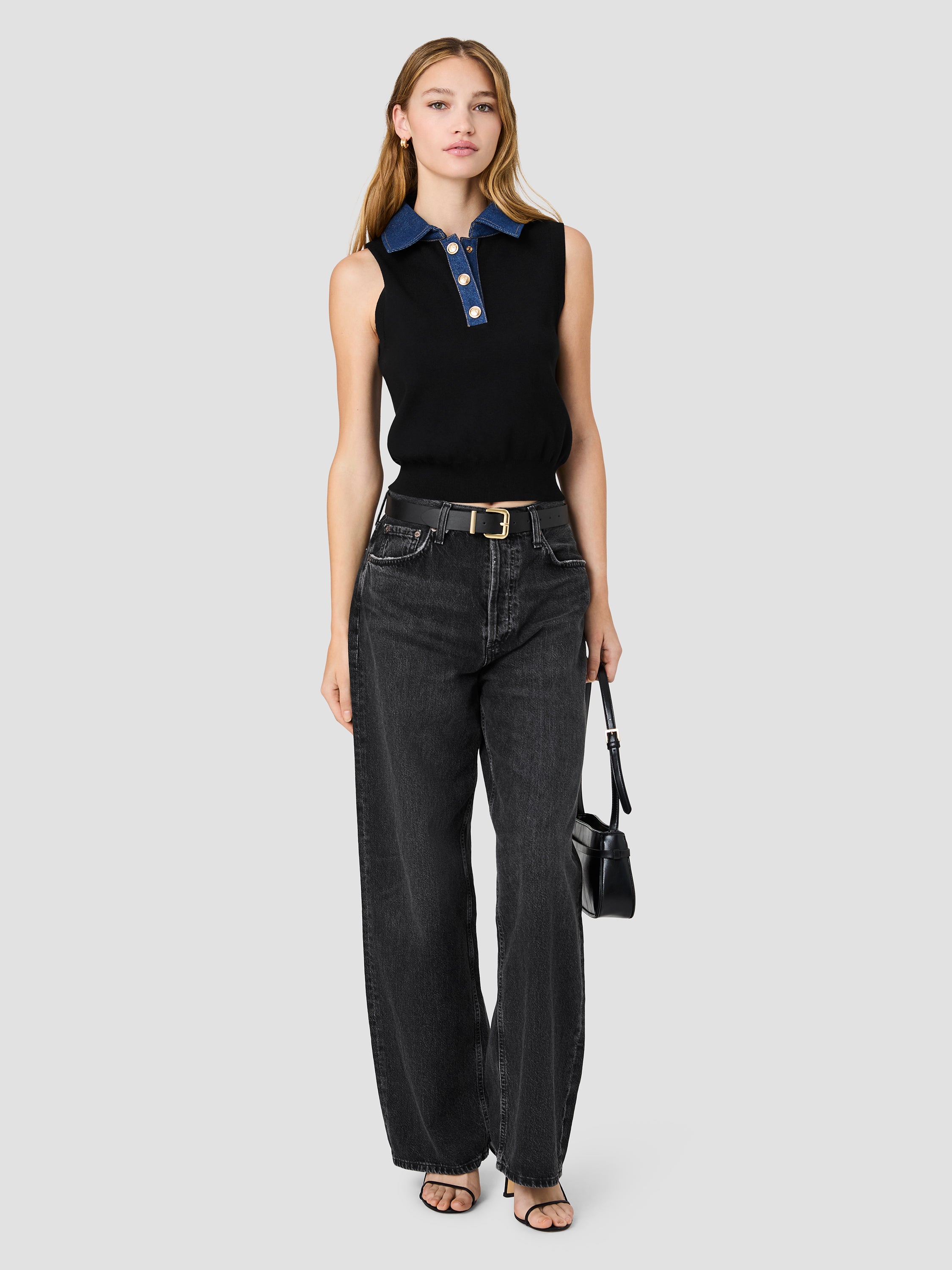 MAXIME KNIT DENIM COLLARED SWEATER VEST View 1 | Products