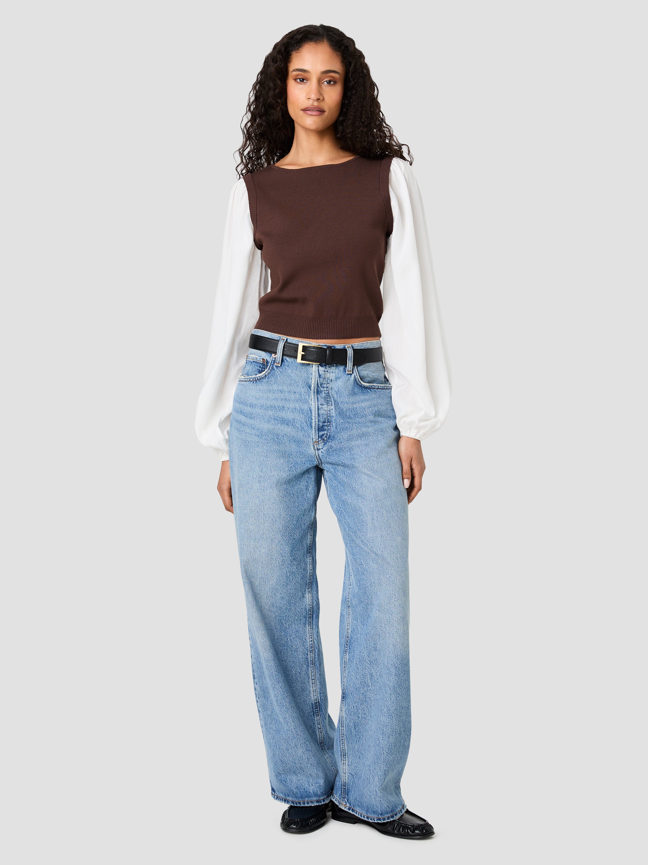 MAXIME KNIT SHIRTING LONG SLEEVE TOP VIEW 6 | New Arrivals