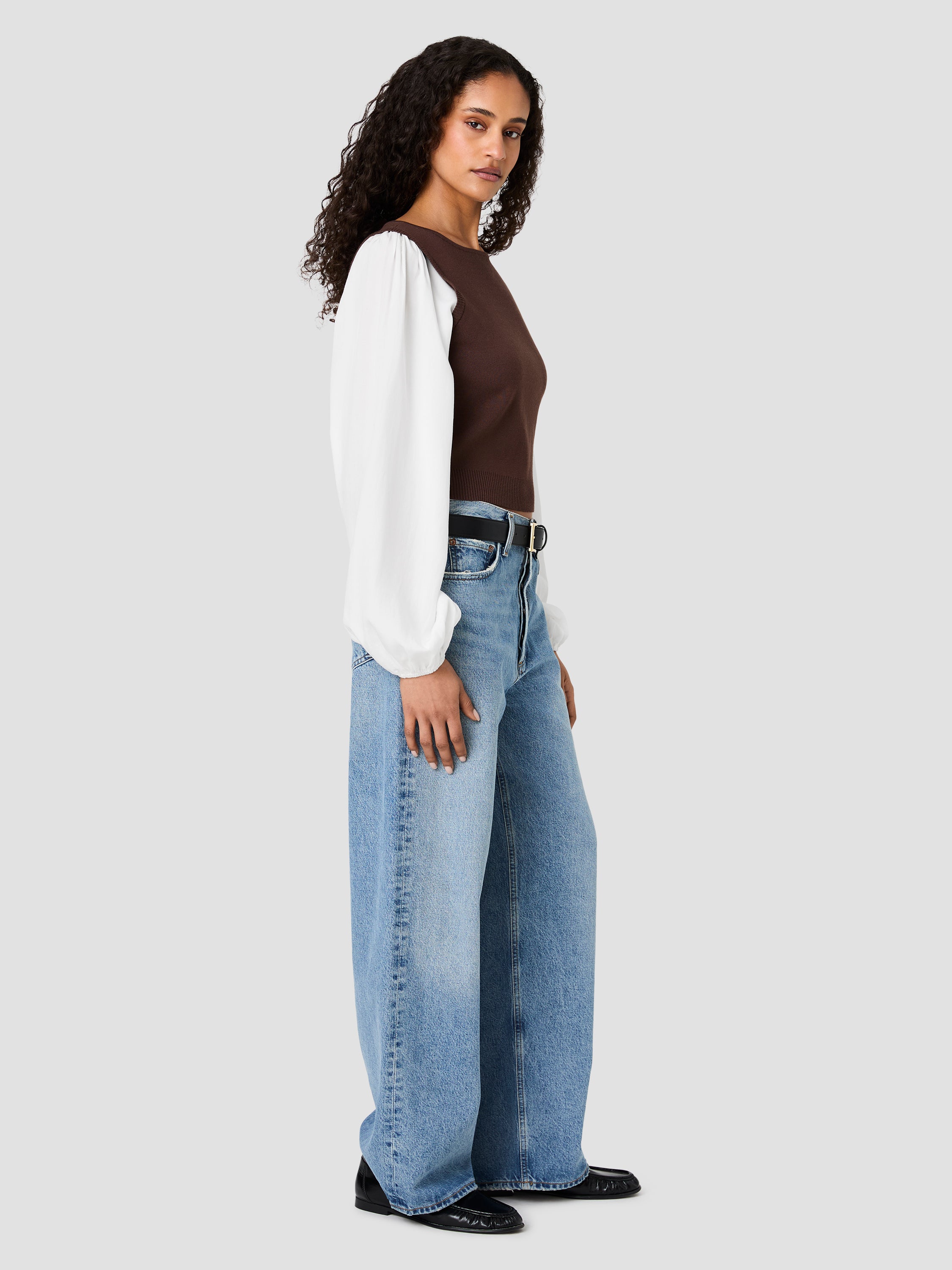 MAXIME KNIT SHIRTING LONG SLEEVE TOP VIEW 5 | New Arrivals
