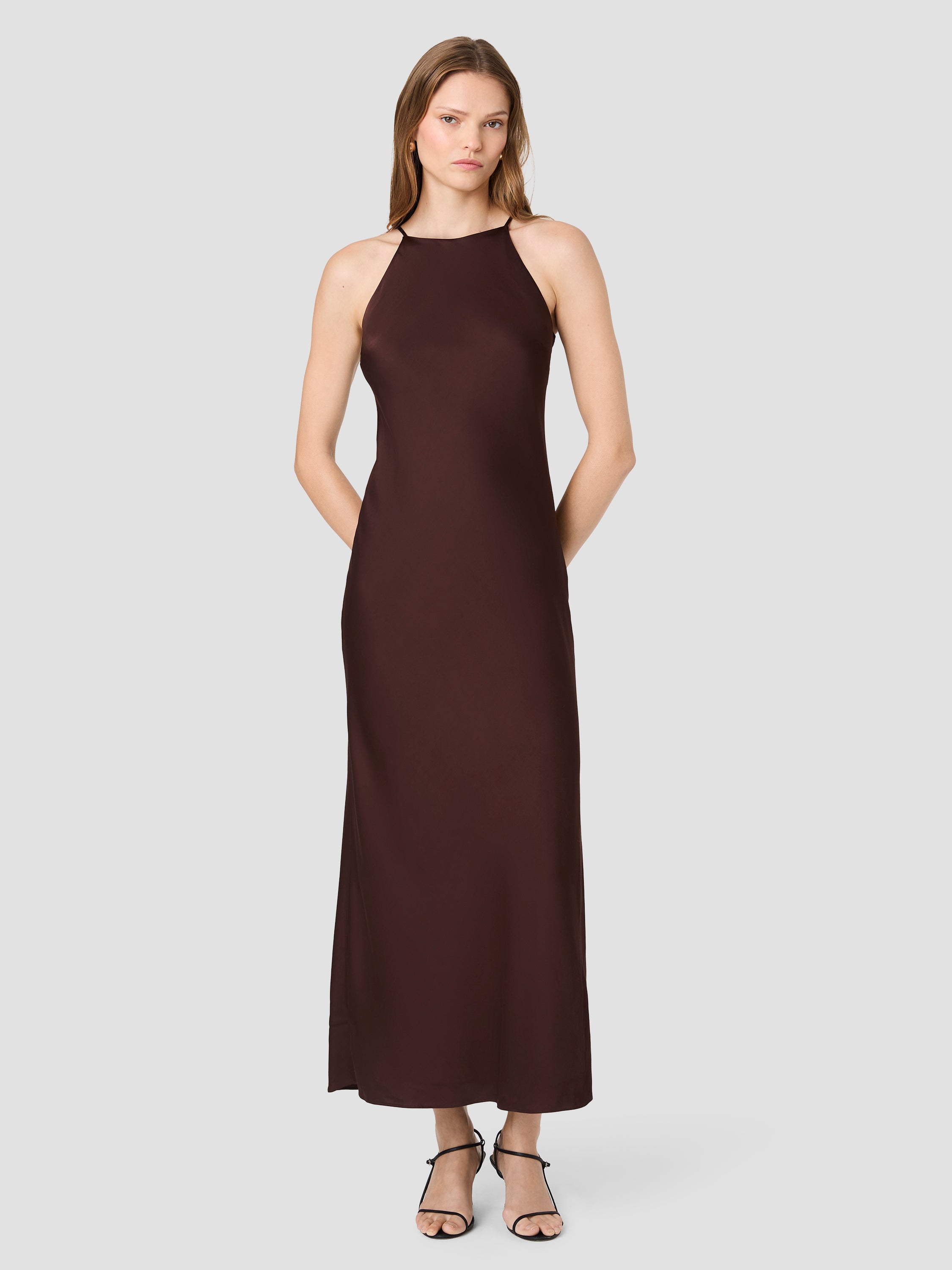 ENNIS SATIN HALTER MAXI SLIP DRESS VIEW 8