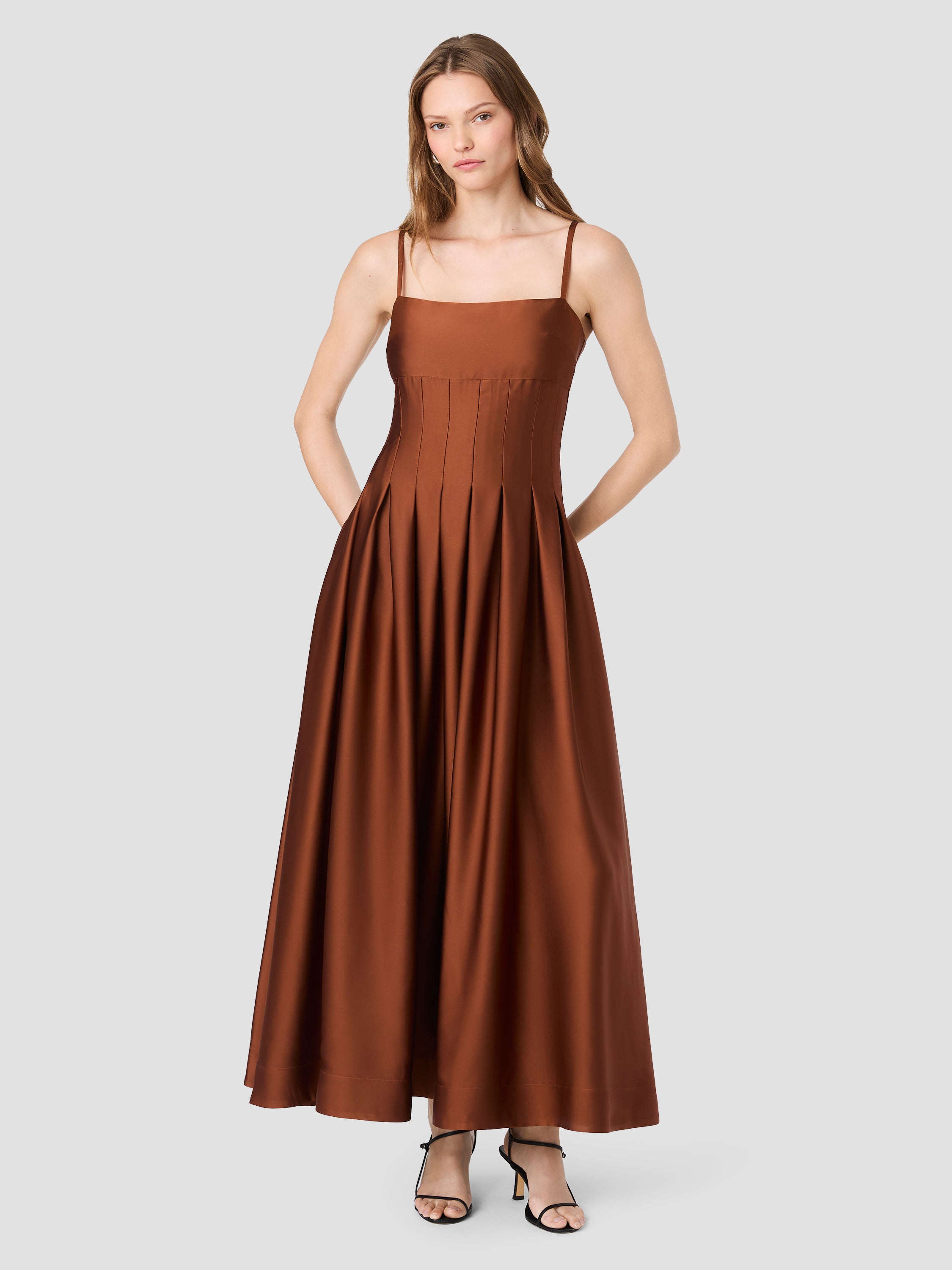 SLINKY SATIN PLEATED MAXI DRESS VIEW 5 | Dresses
