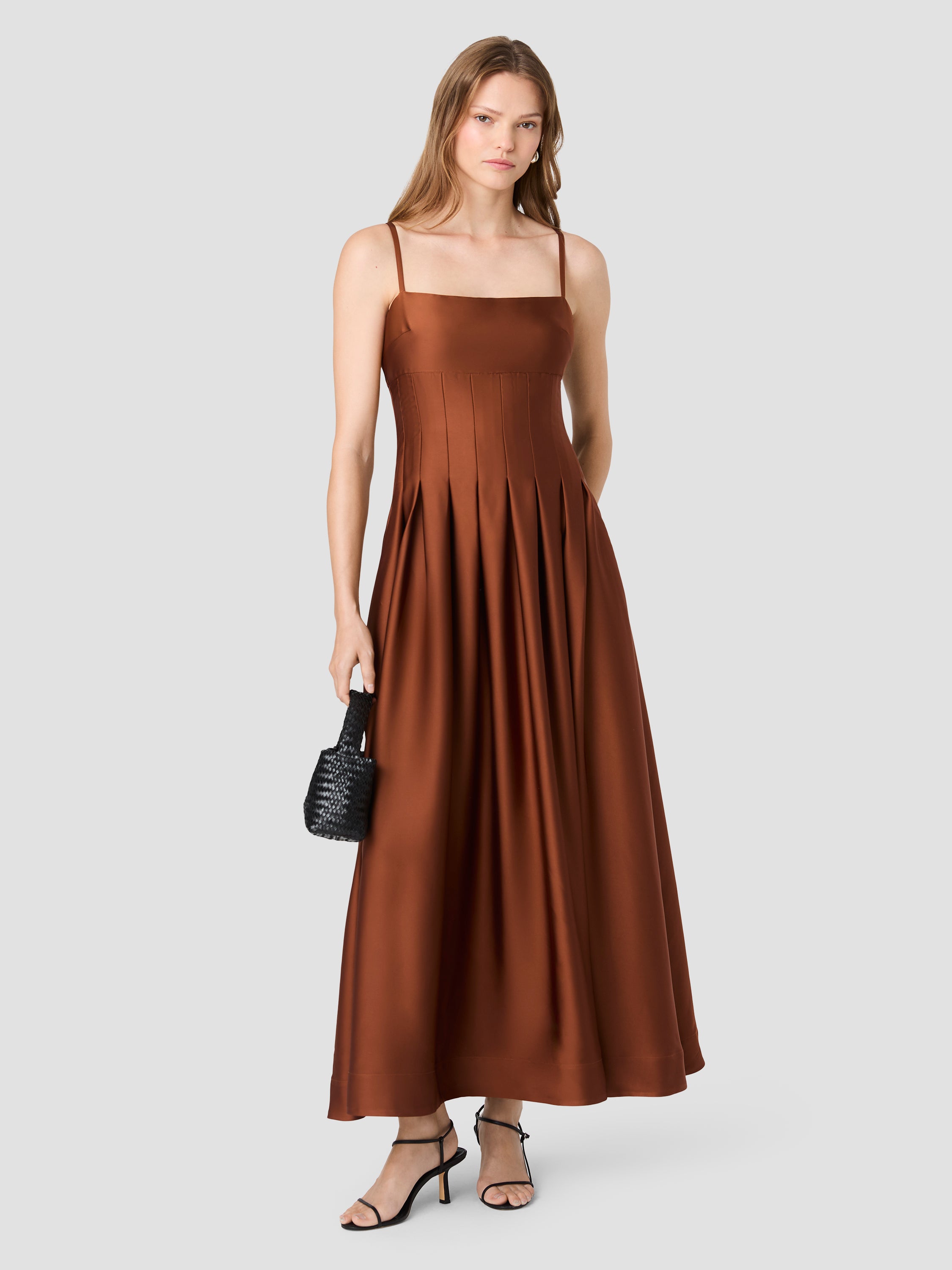 SLINKY SATIN PLEATED MAXI DRESS View 1 | Dresses