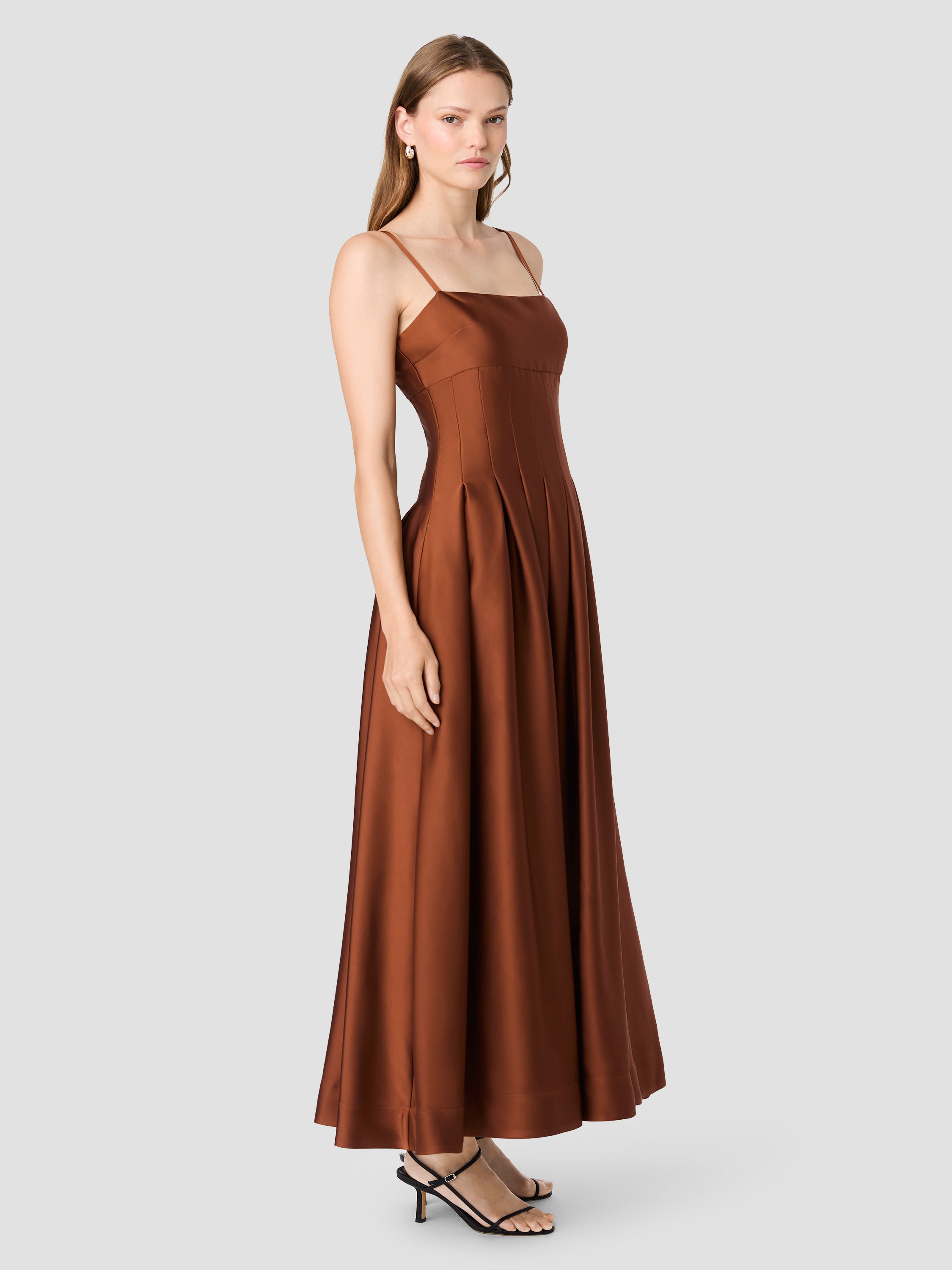 SLINKY SATIN PLEATED MAXI DRESS VIEW 3 | Dresses