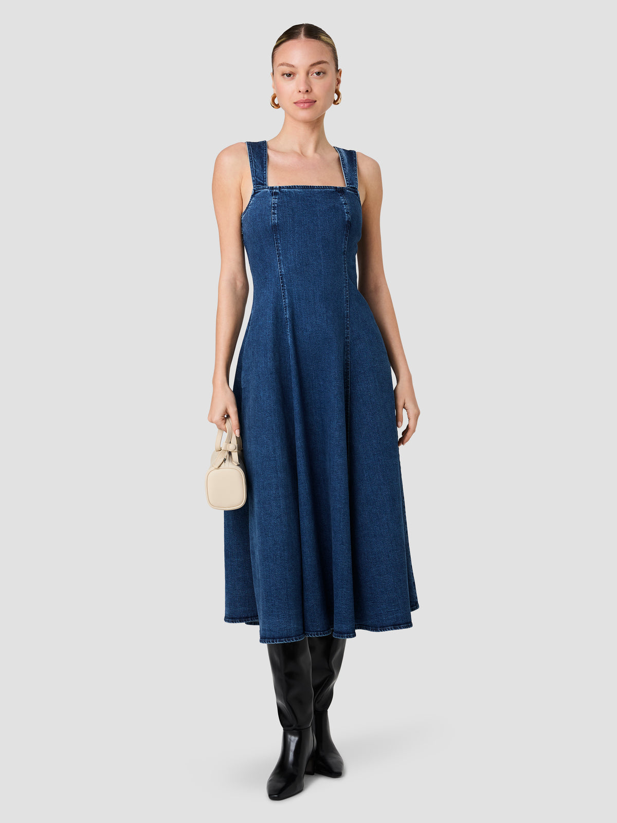 DELANCEY DENIM FLARE MIDI DRESS View 1 | New Arrivals