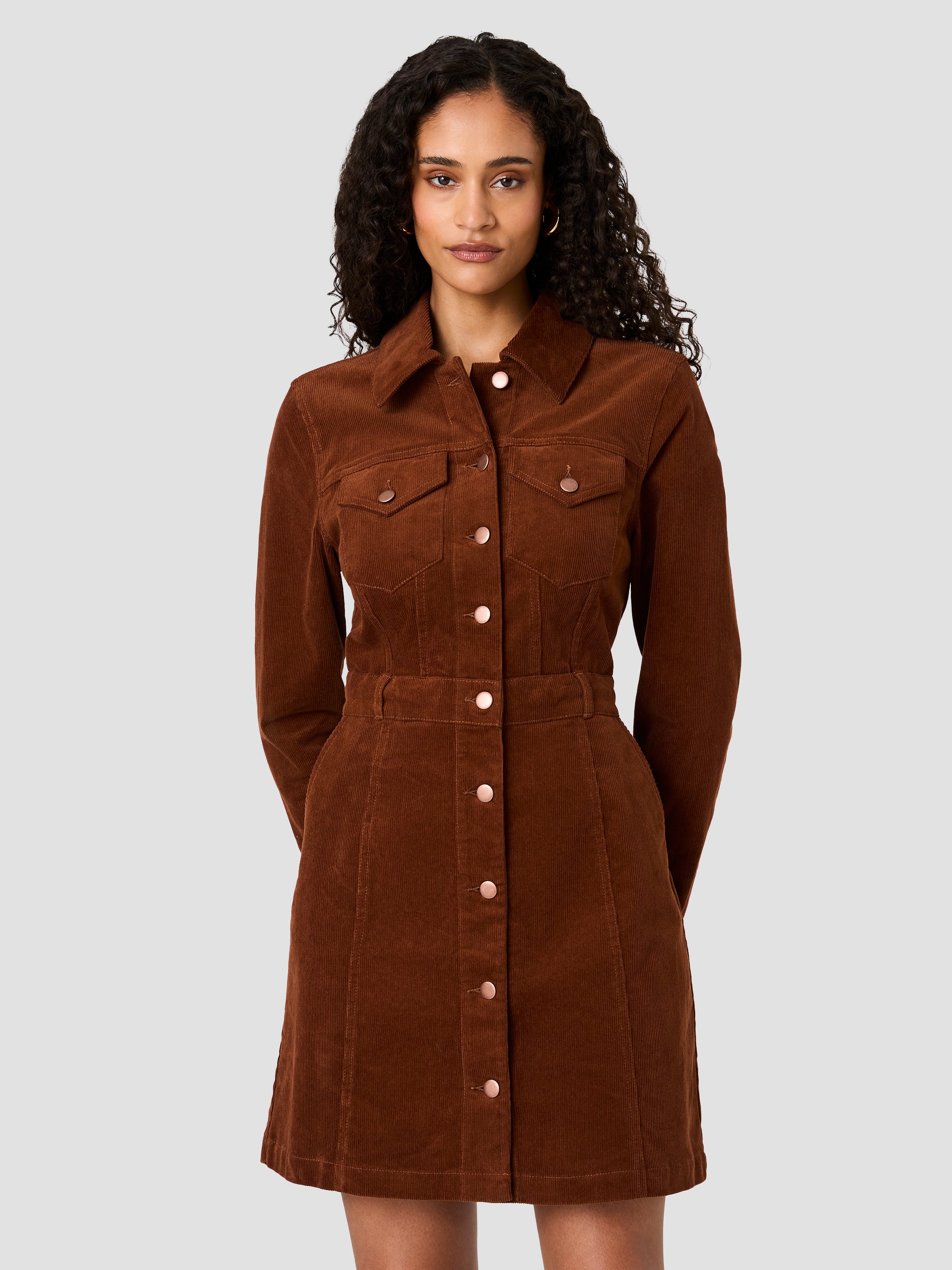 CASEY CORDUROY LONG SLEEVE MINI DRESS VIEW 2