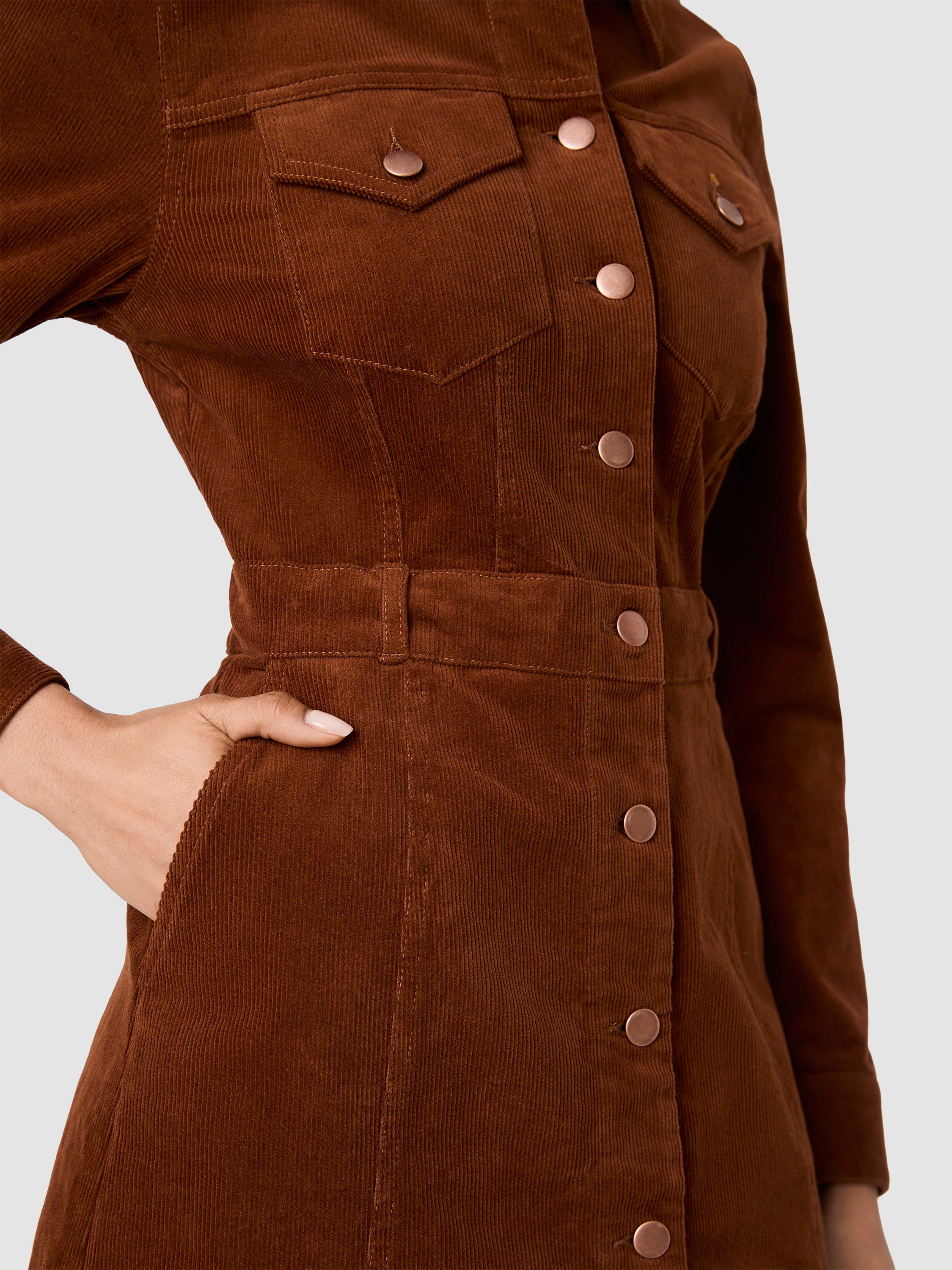 CASEY CORDUROY LONG SLEEVE MINI DRESS VIEW 3