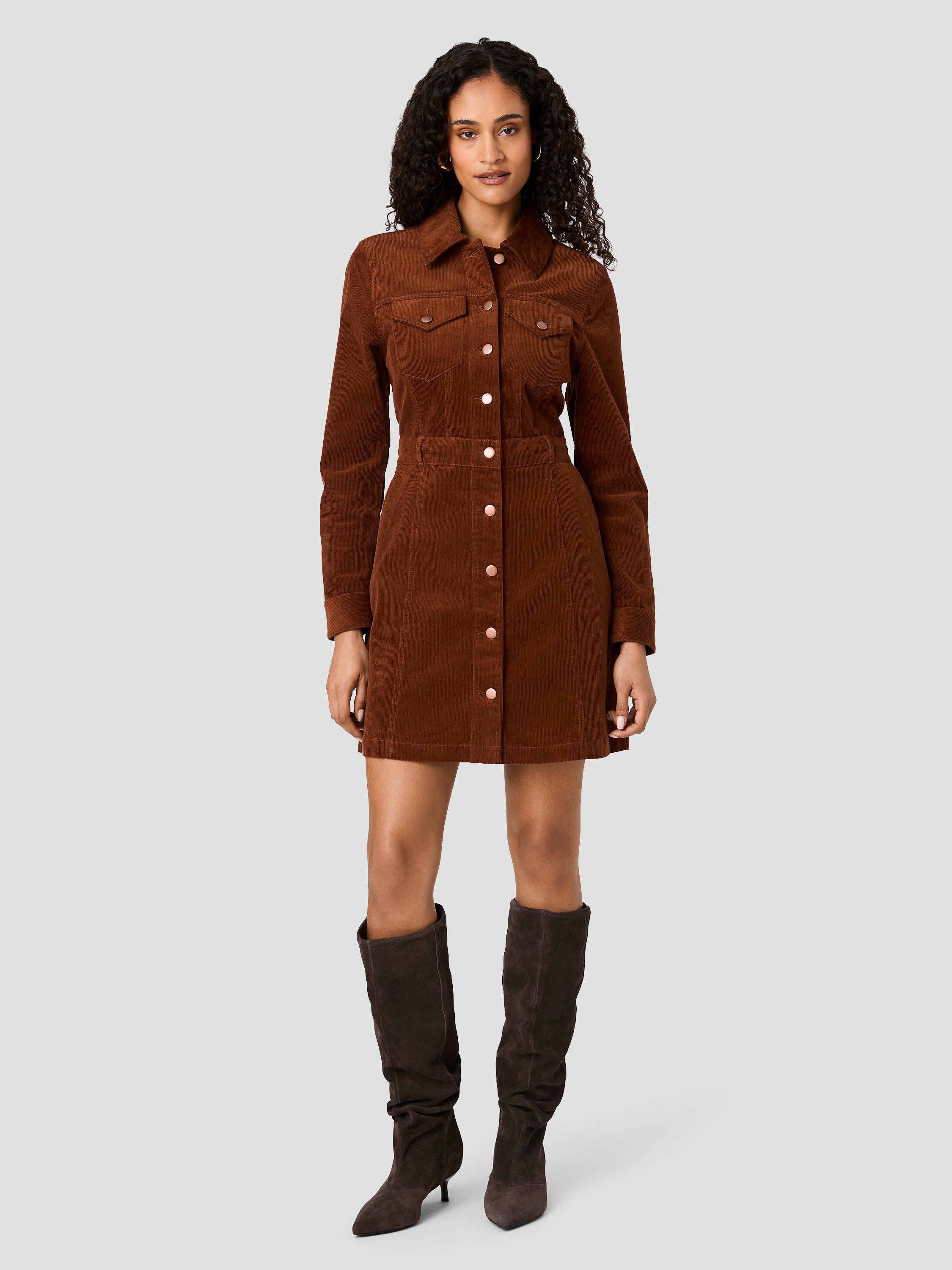 CASEY CORDUROY LONG SLEEVE MINI DRESS VIEW 6