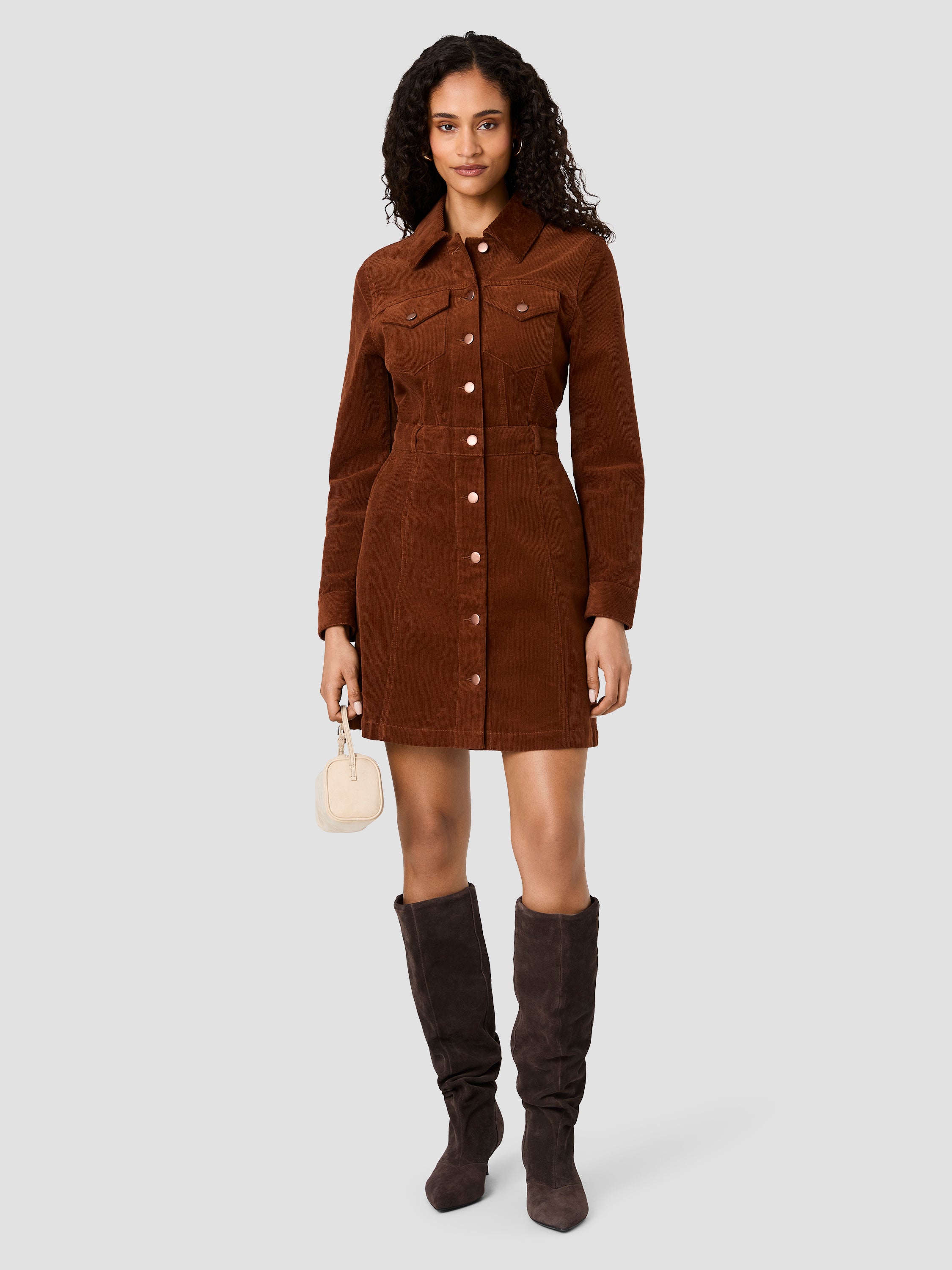 CASEY CORDUROY LONG SLEEVE MINI DRESS VIEW 1