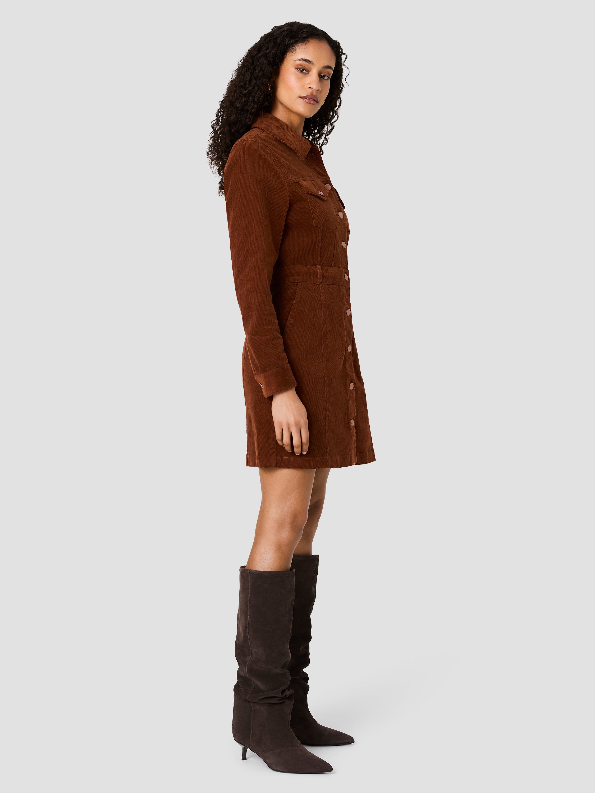 CASEY CORDUROY LONG SLEEVE MINI DRESS VIEW 5