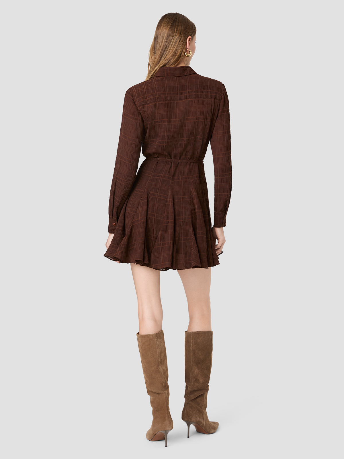 CHIFFON TEXTURE PLAID LONG SLEEVE TIE DRESS VIEW 4 | New Arrivals