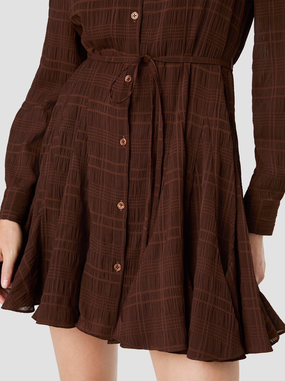 CHIFFON TEXTURE PLAID LONG SLEEVE TIE DRESS VIEW 3 | New Arrivals