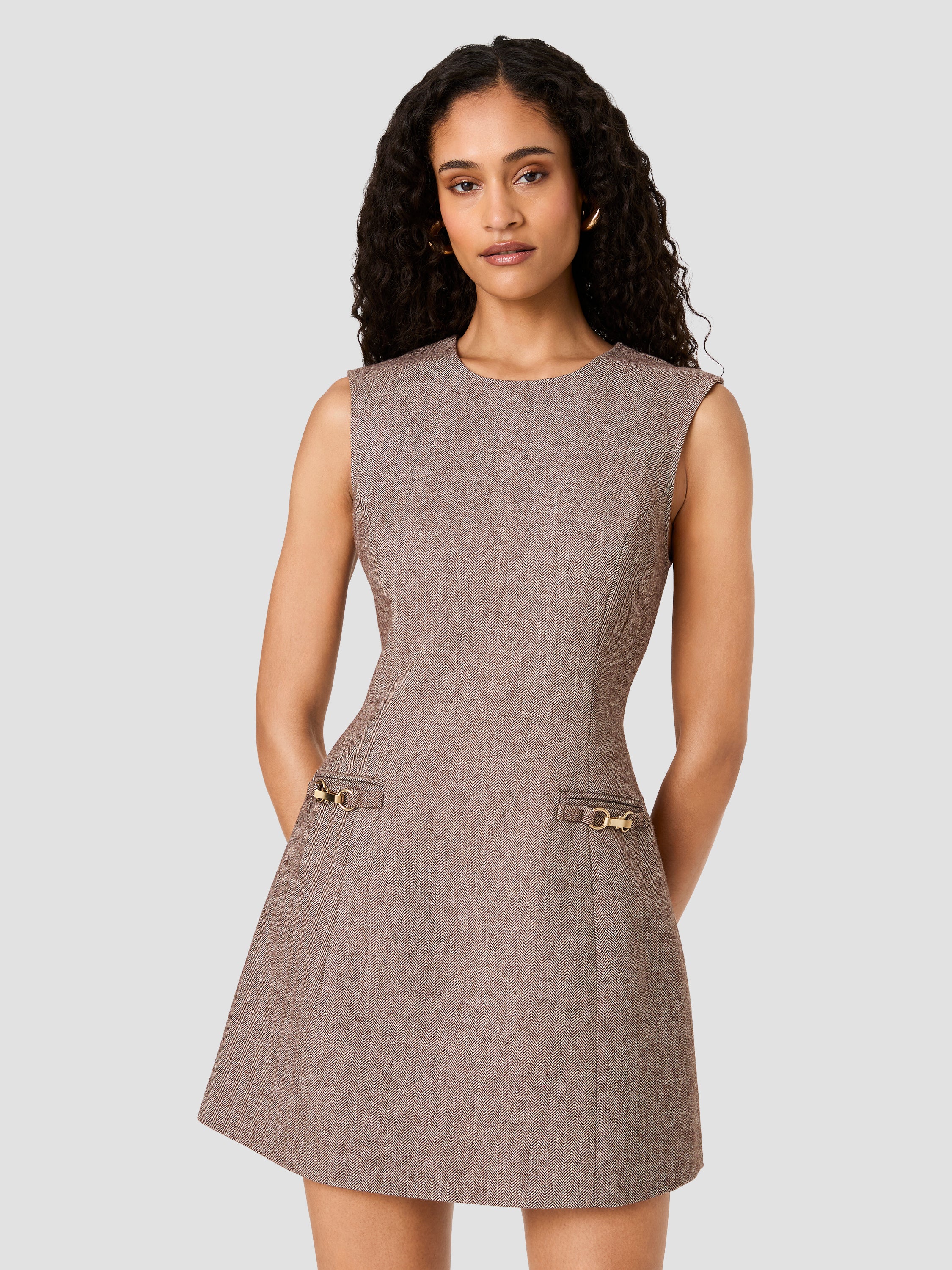 NAYA HERRINGBONE BUCKLE MINI DRESS View 2 | Dresses