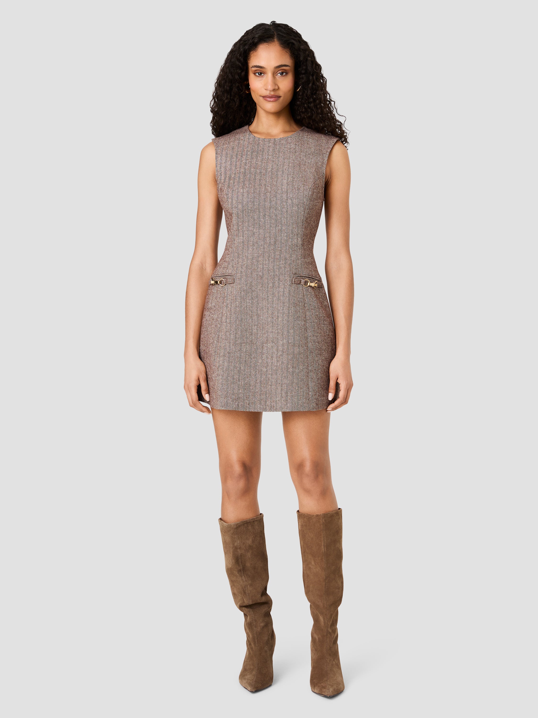 NAYA HERRINGBONE BUCKLE MINI DRESS VIEW 6 | Dresses
