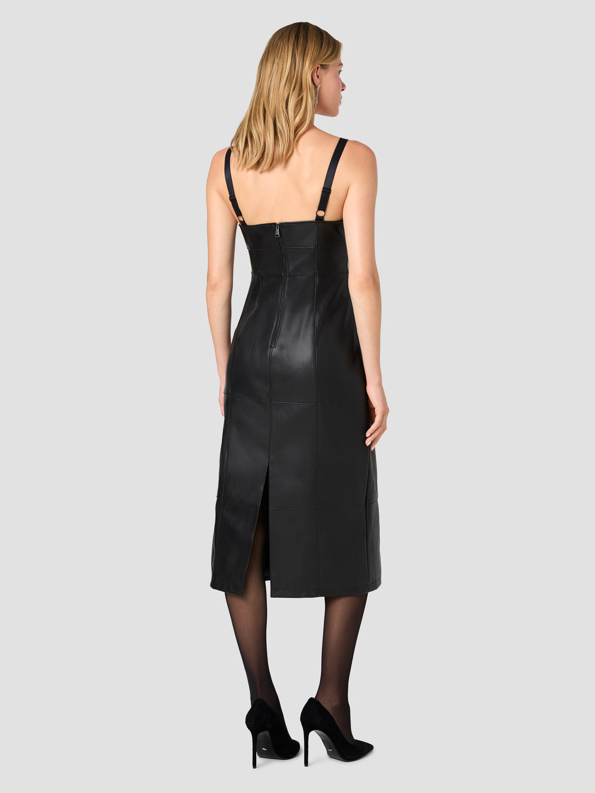 DESSA FAUX LEATHER V-NECK MIDI DRESS VIEW 3 | Best Sellers