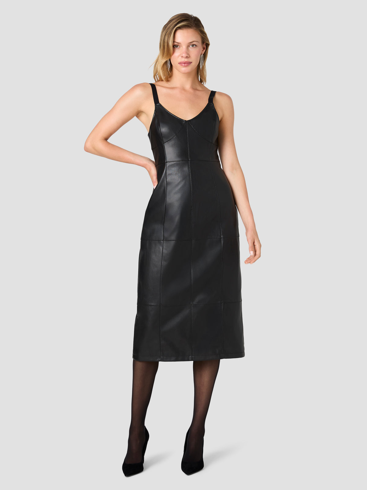DESSA FAUX LEATHER V-NECK MIDI DRESS VIEW 5 | Best Sellers