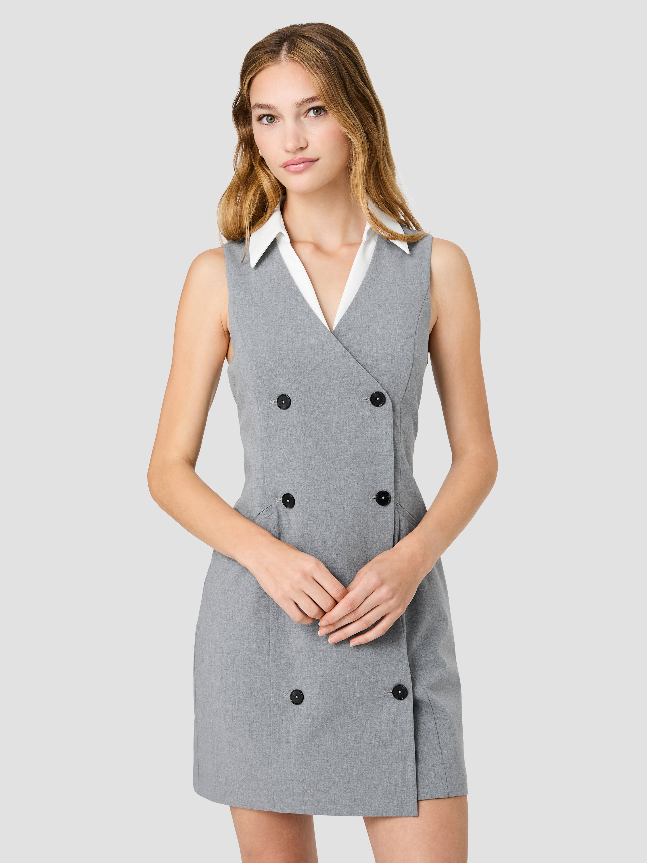 TAVI CROSSHATCH SUITING DOUBLE BREASTED MINI DRESS View 2 | The Essentials Edit