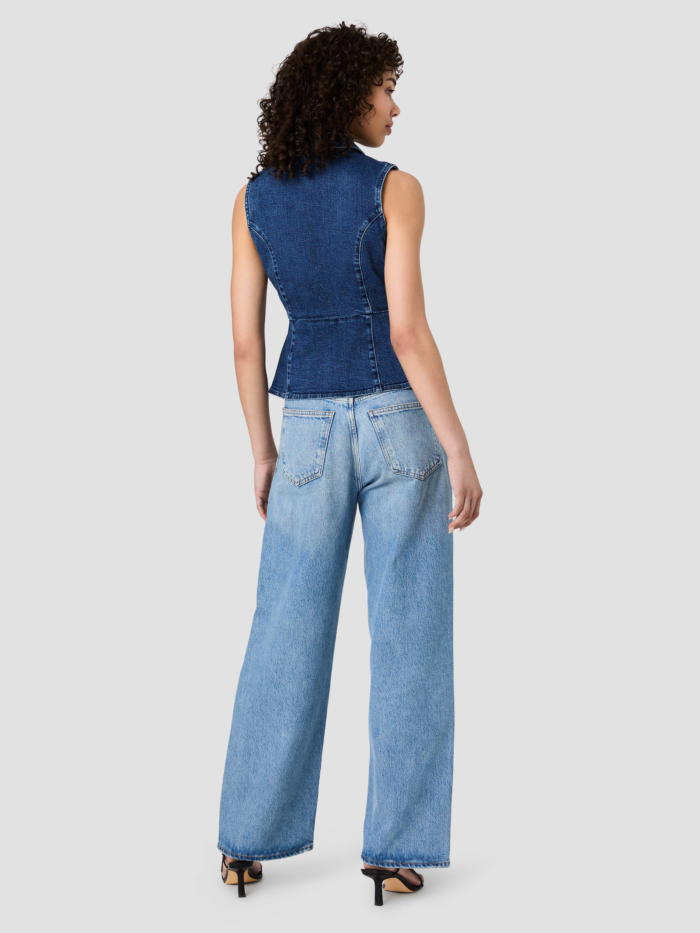 DELANCEY DENIM BUTTON FRONT PEPLUM TOP VIEW 5