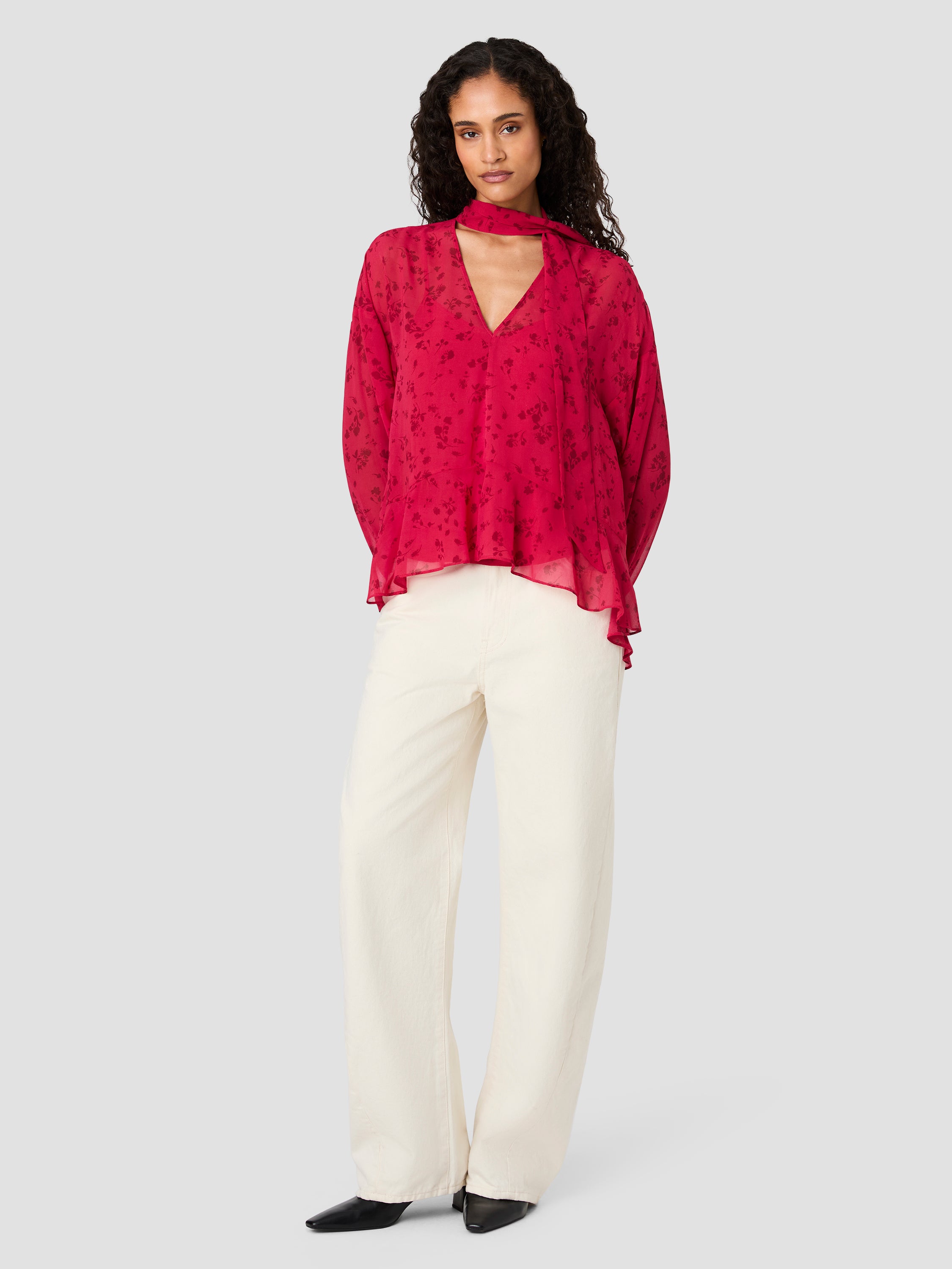 MARINA SILKY CHIFFON FLEUR LONG SLEEVE RUFFLE TOP VIEW 6 | New Arrivals