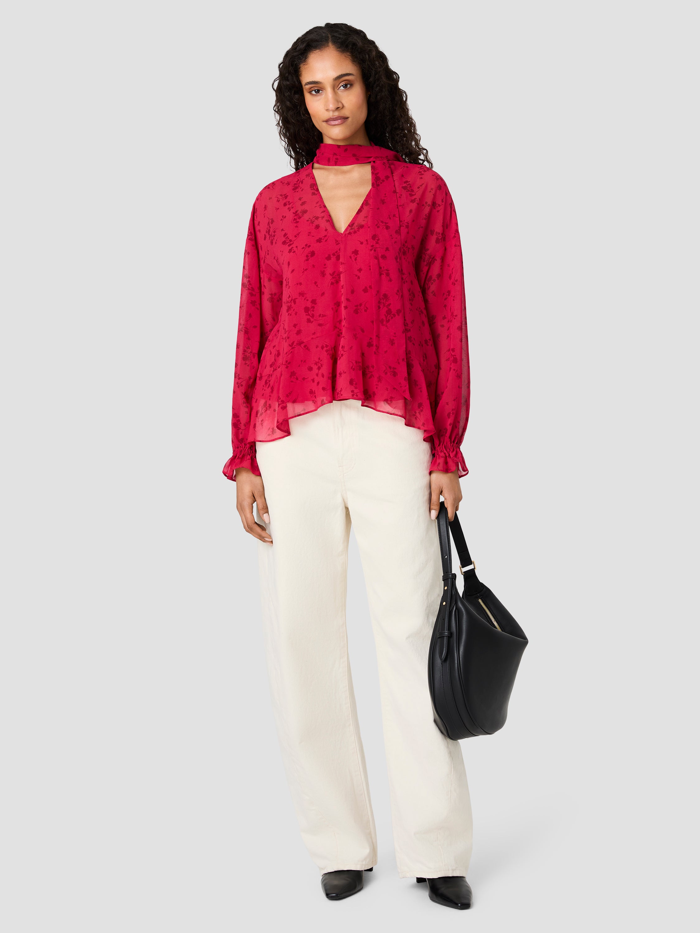 MARINA SILKY CHIFFON FLEUR LONG SLEEVE RUFFLE TOP View 1 | New Arrivals